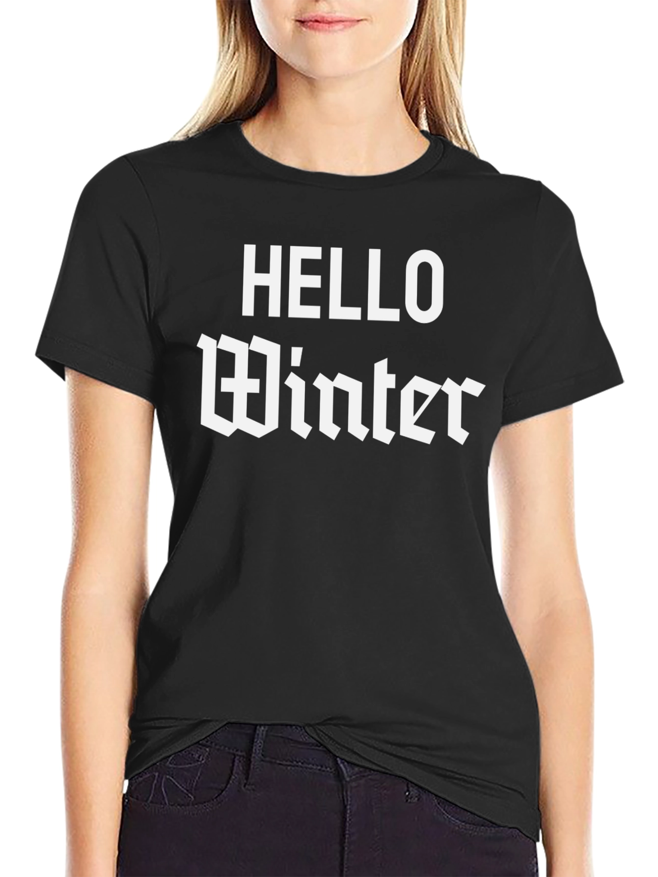Black Hello Winter Graphic Tee - Black Cotton Blend view 2