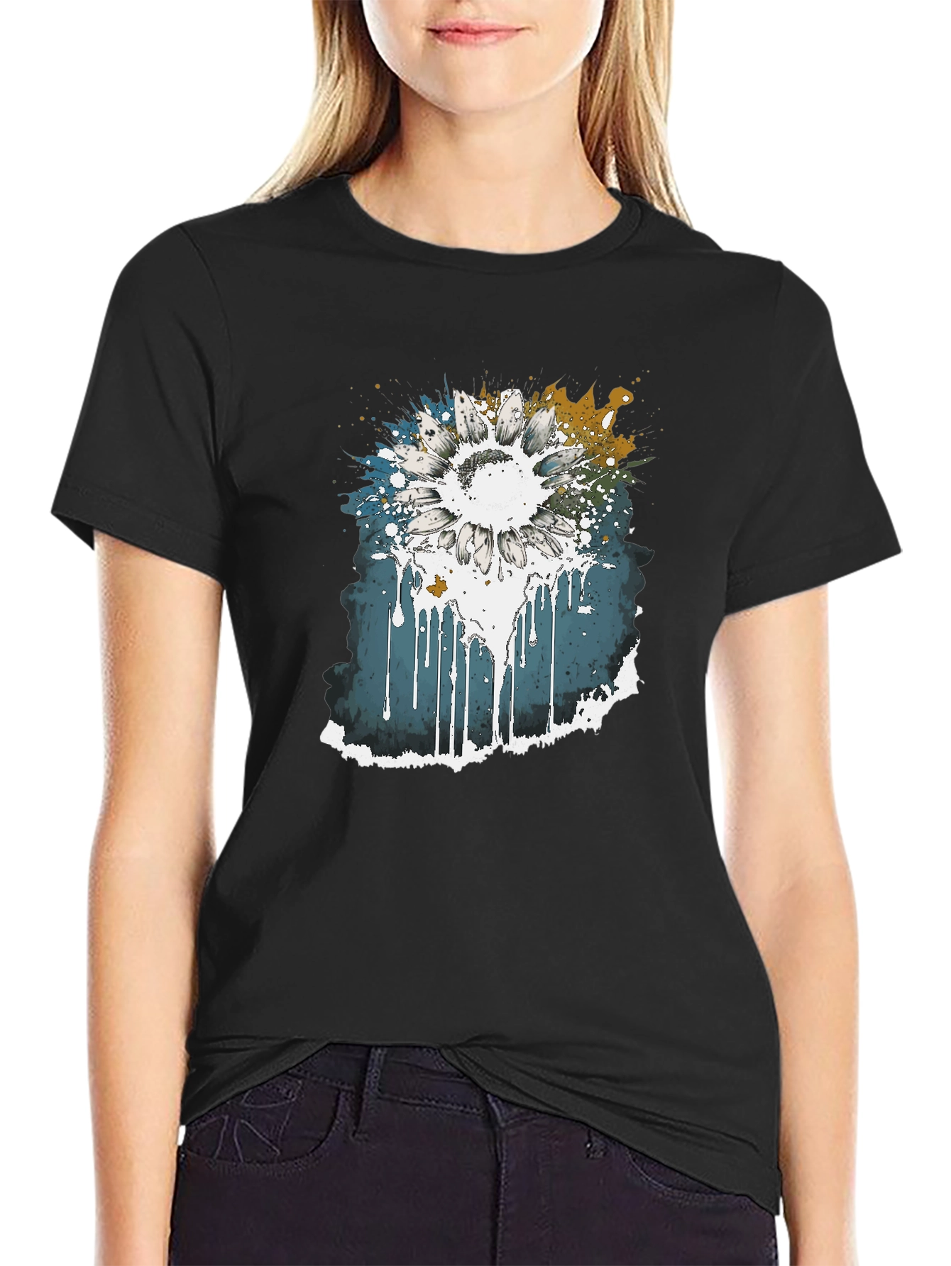 Black Sunflower Splash Graphic Tee view 2