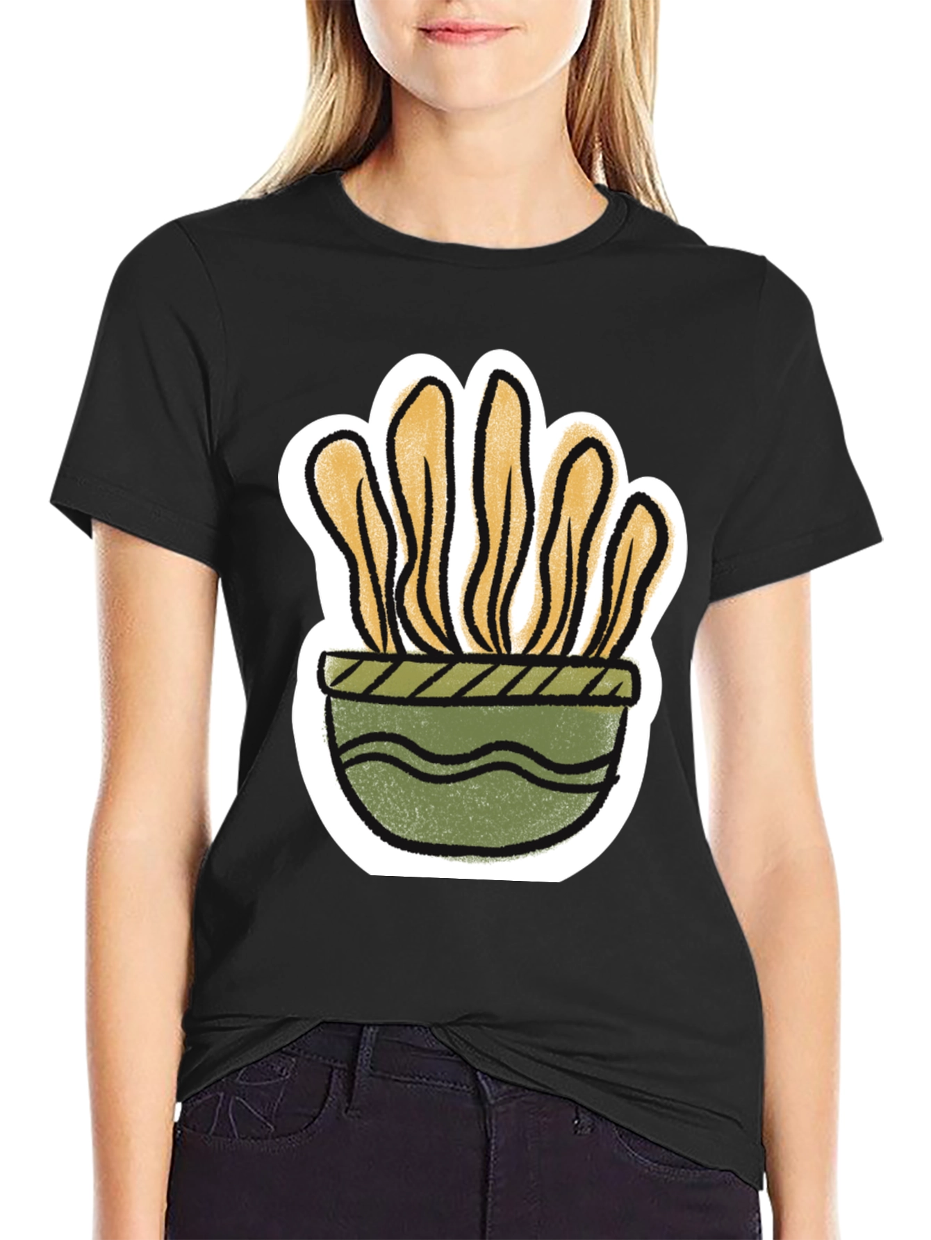 Black Plant Pot Graphic Tee - Trendy Stylish view 2