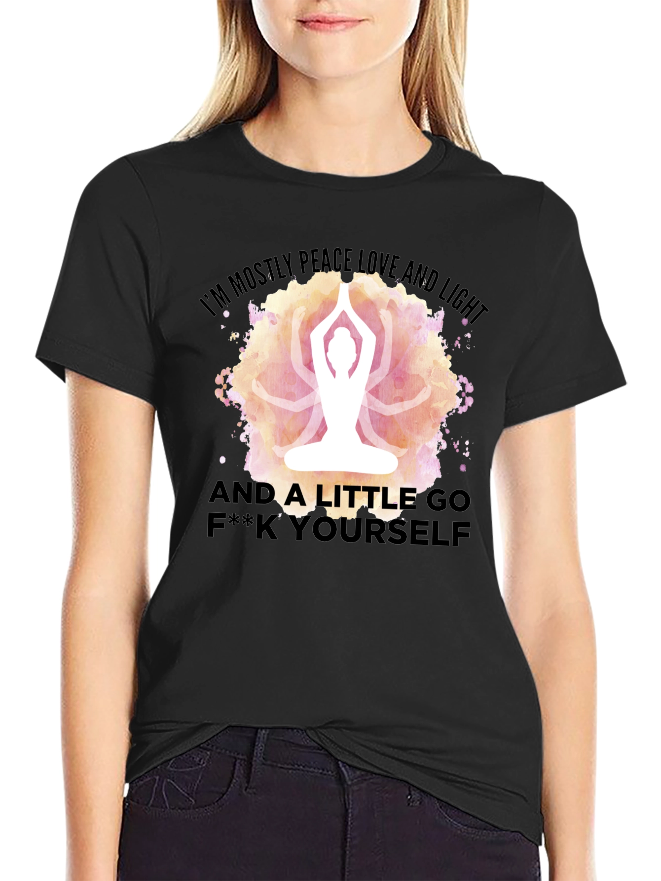 Black Peace Love Light Yoga Funny Graphic T-Shirt view 2