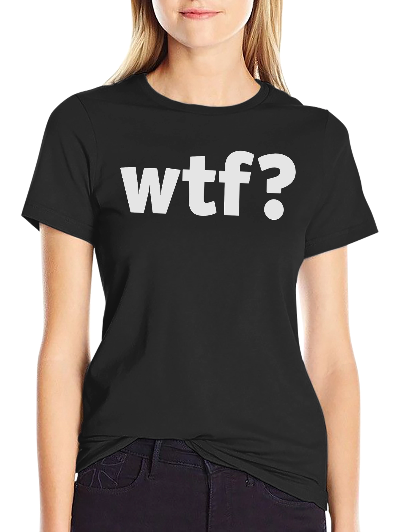 Black WTF? Graphic Print Crew Neck T-Shirt view 2