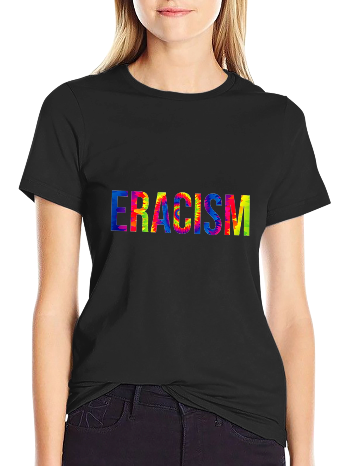 Black Eradicate Racism Tie Dye Graphic Tee view 2