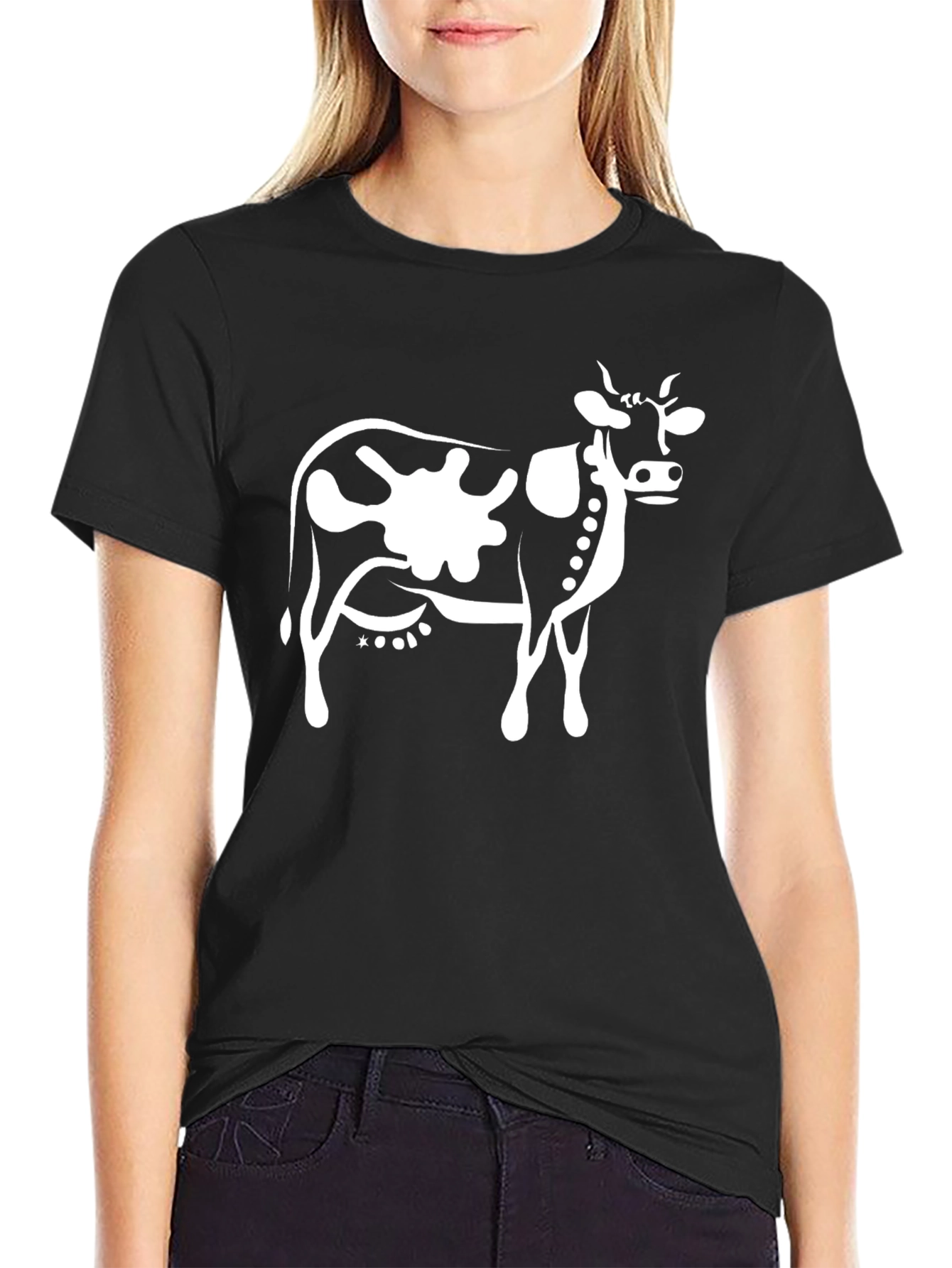 Black Cow Graphic Tee - Black Cotton T-Shirt view 2