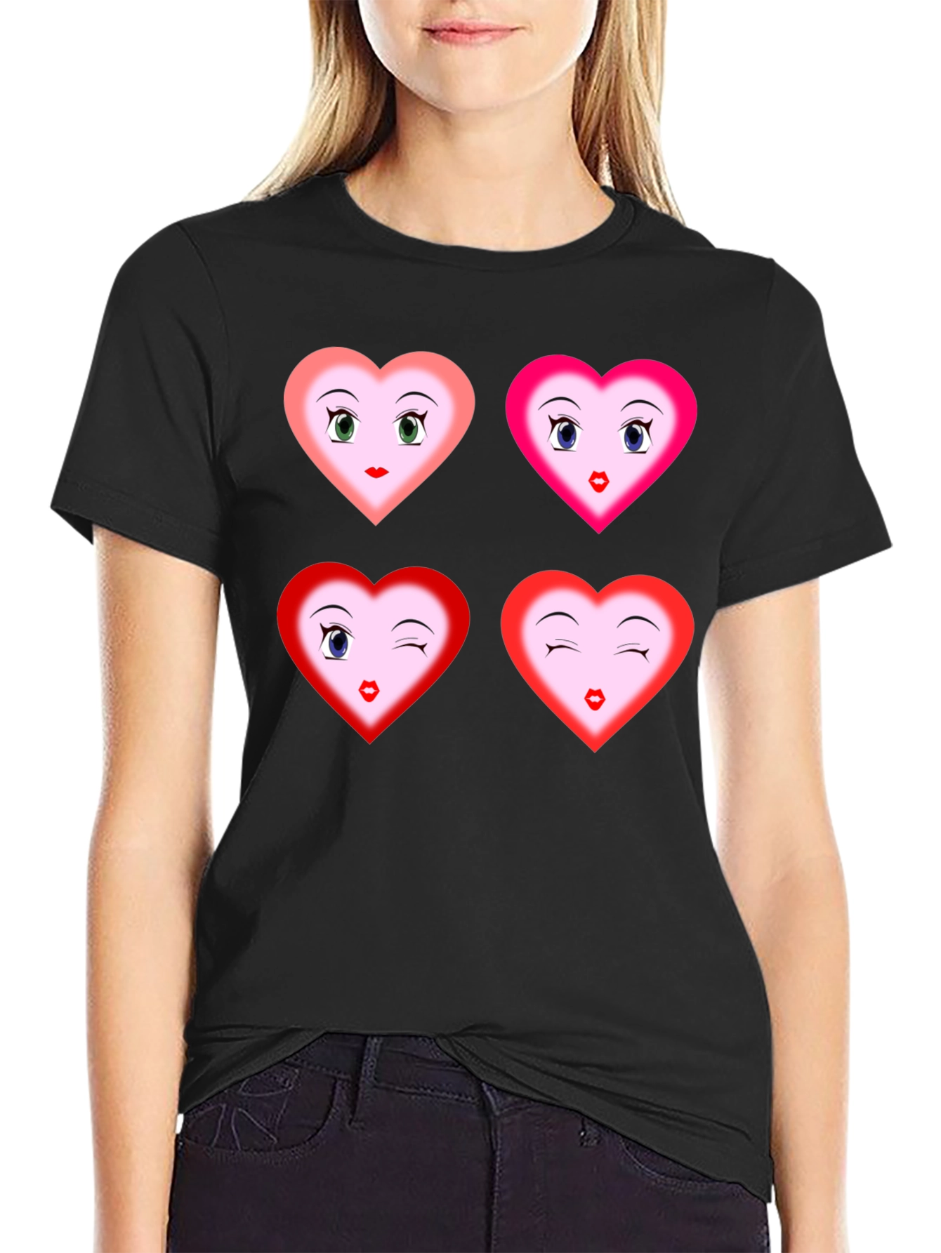 Black Heart Faces Graphic Tee - Fun, Unique Design view 2