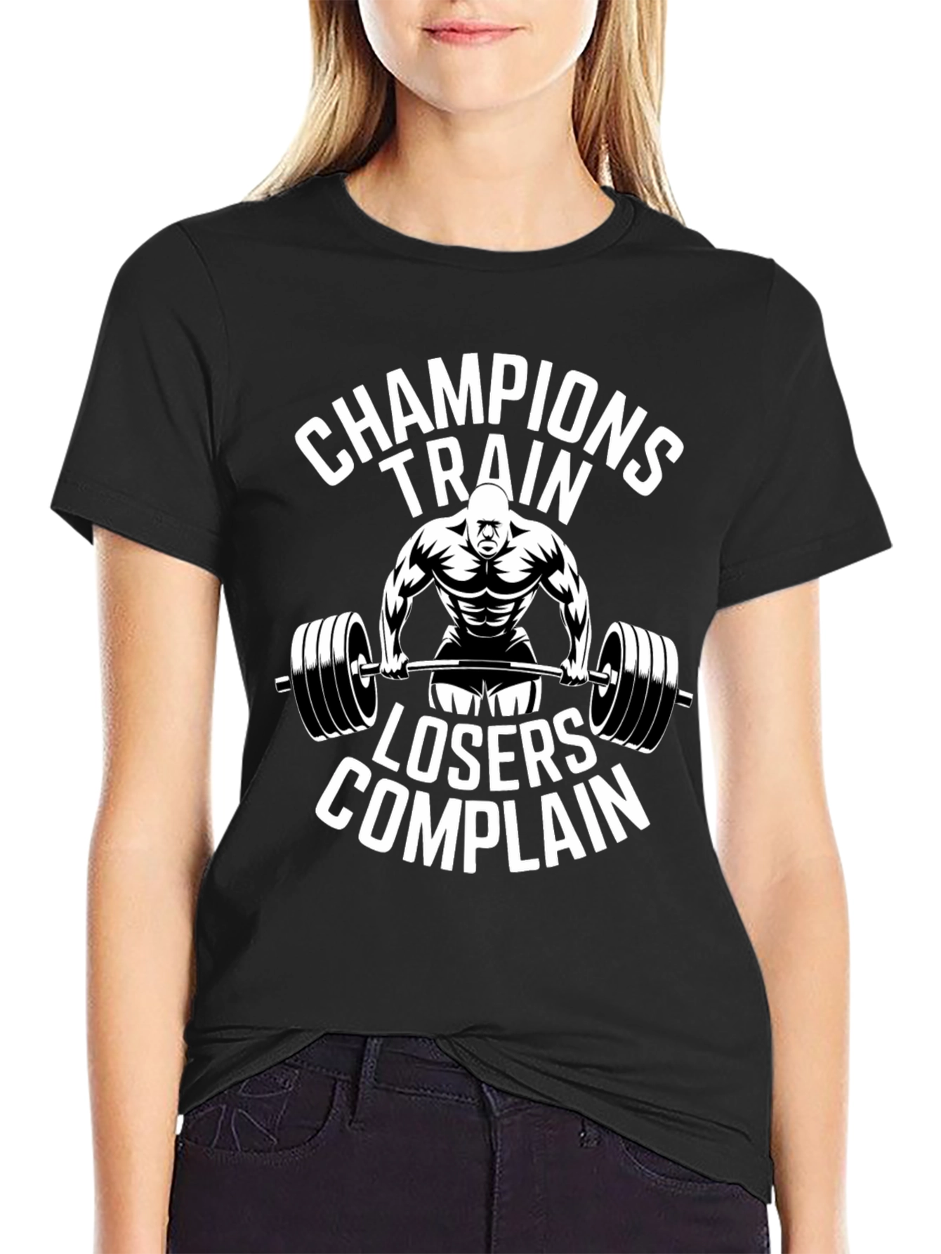 Black Champions Train T-Shirt - Motivational Workout Tee view 2