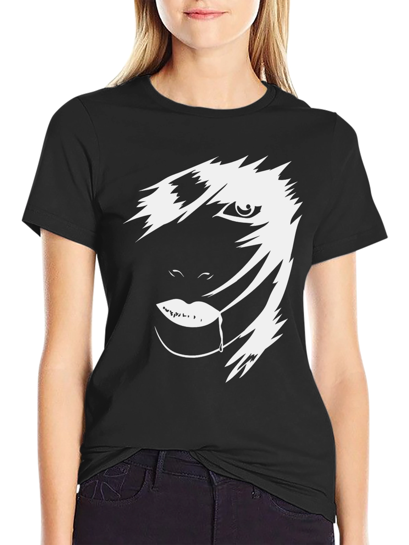 Black Abstract Face Graphic Tee - Men's Black T-Shirt view 2