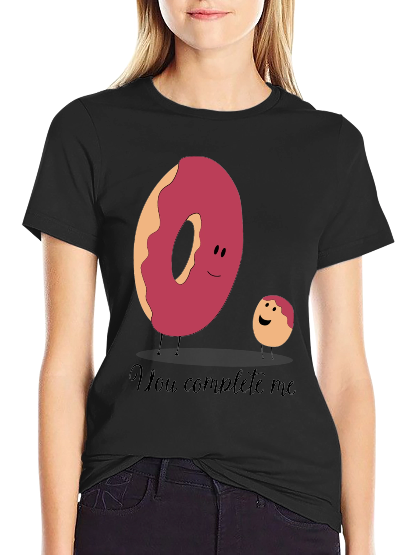 Black You Complete Me Donut Tee - Funny Foodie T-Shirt view 2