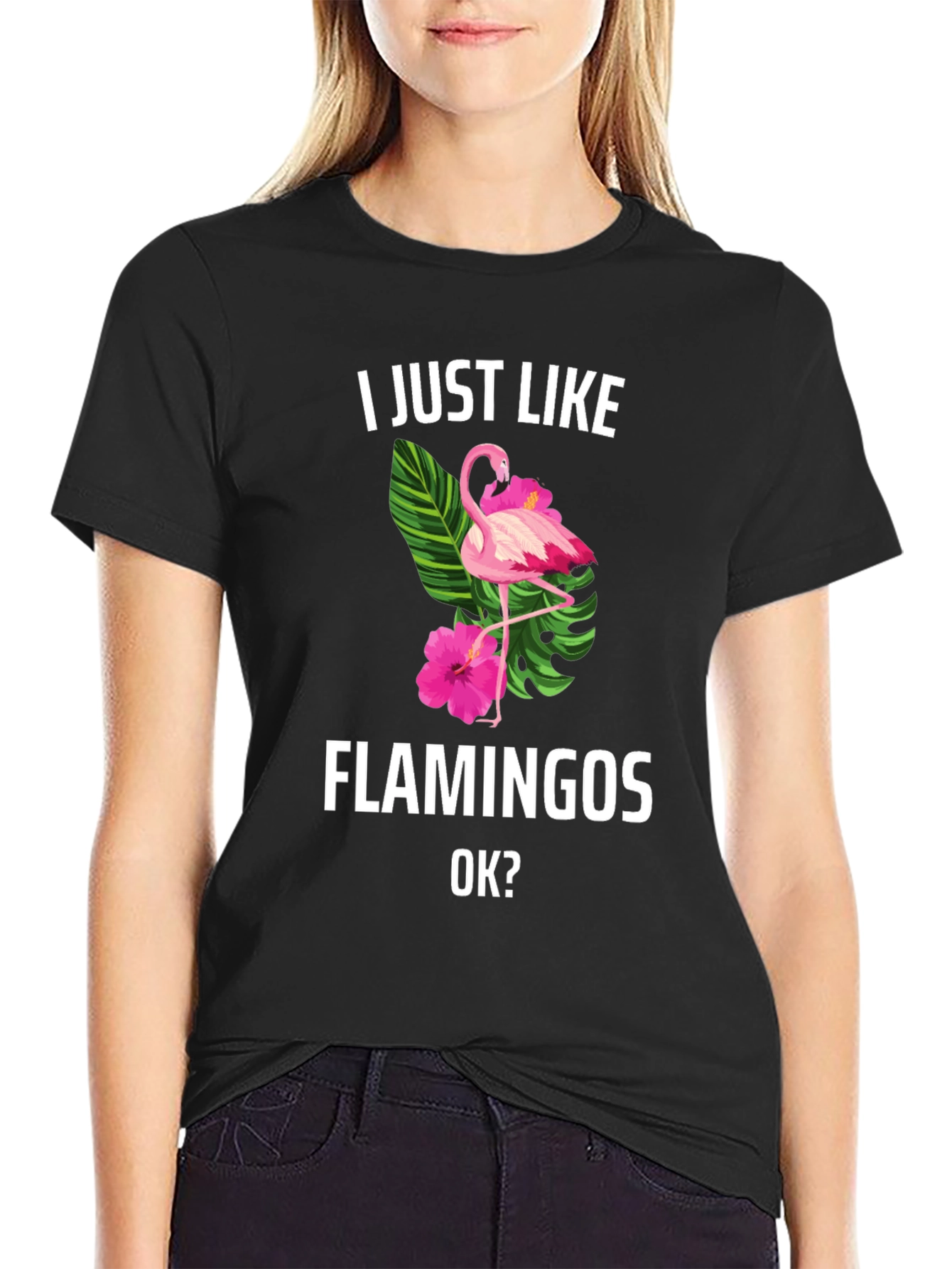 Black I Just Like Flamingos T-Shirt view 2