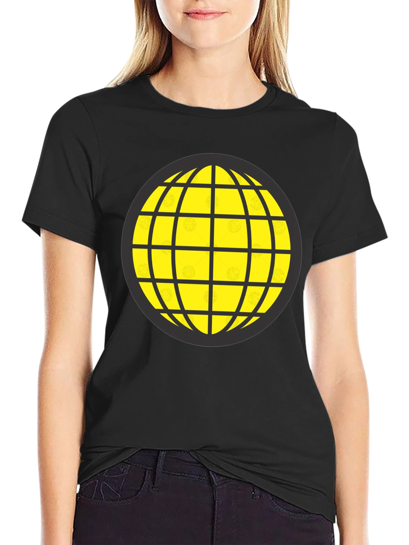 Black Graphic Globe Tee - Black Cotton Blend view 2
