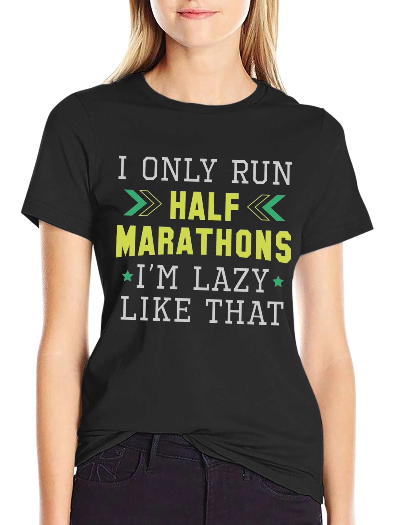Black Funny Running T-Shirt: I Only Run Half Marathons - I'm Lazy Like That! view 2