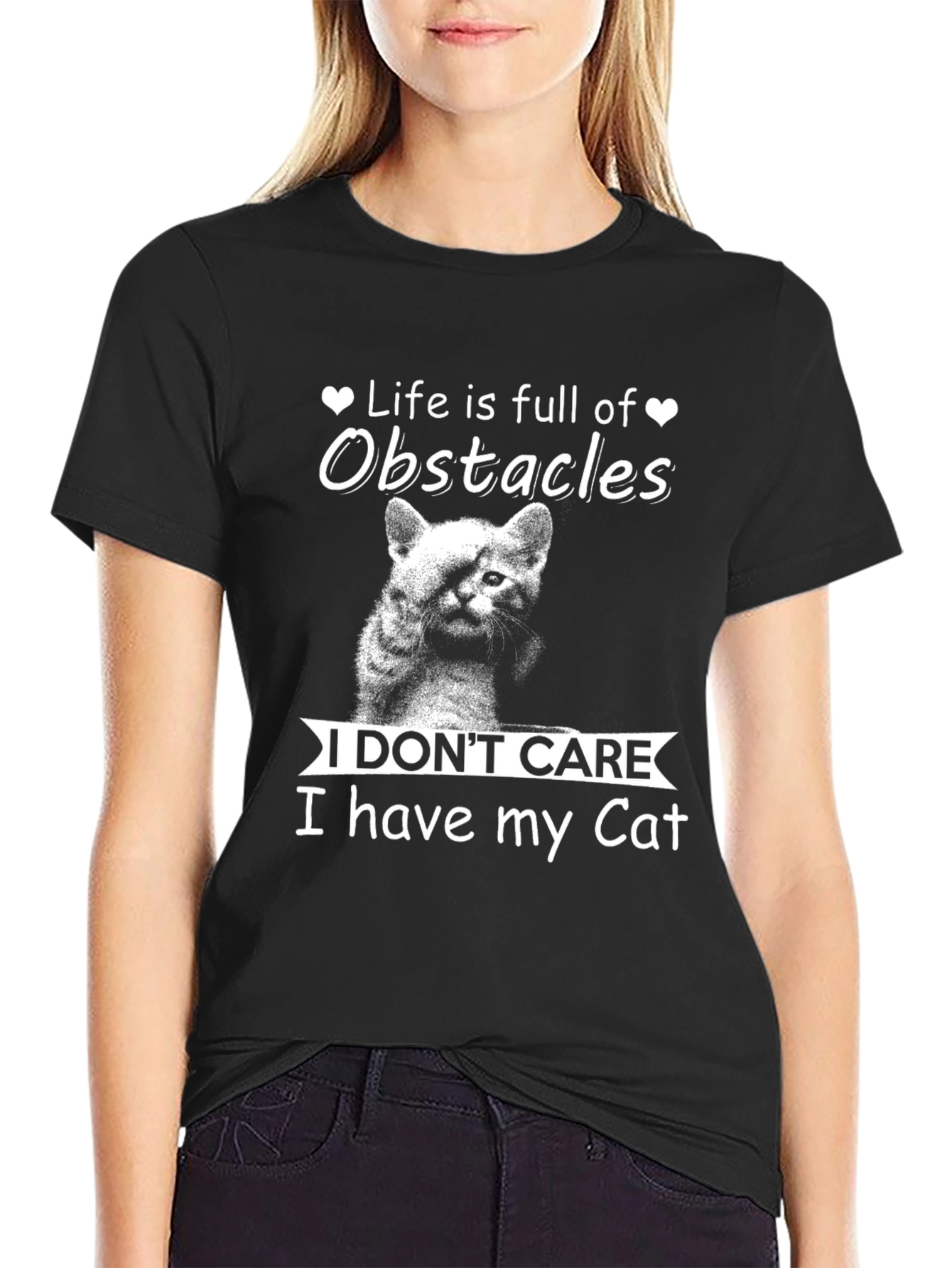 Black Cat Lover Tee: Life Obstacles, I Have My Cat T-Shirt view 2