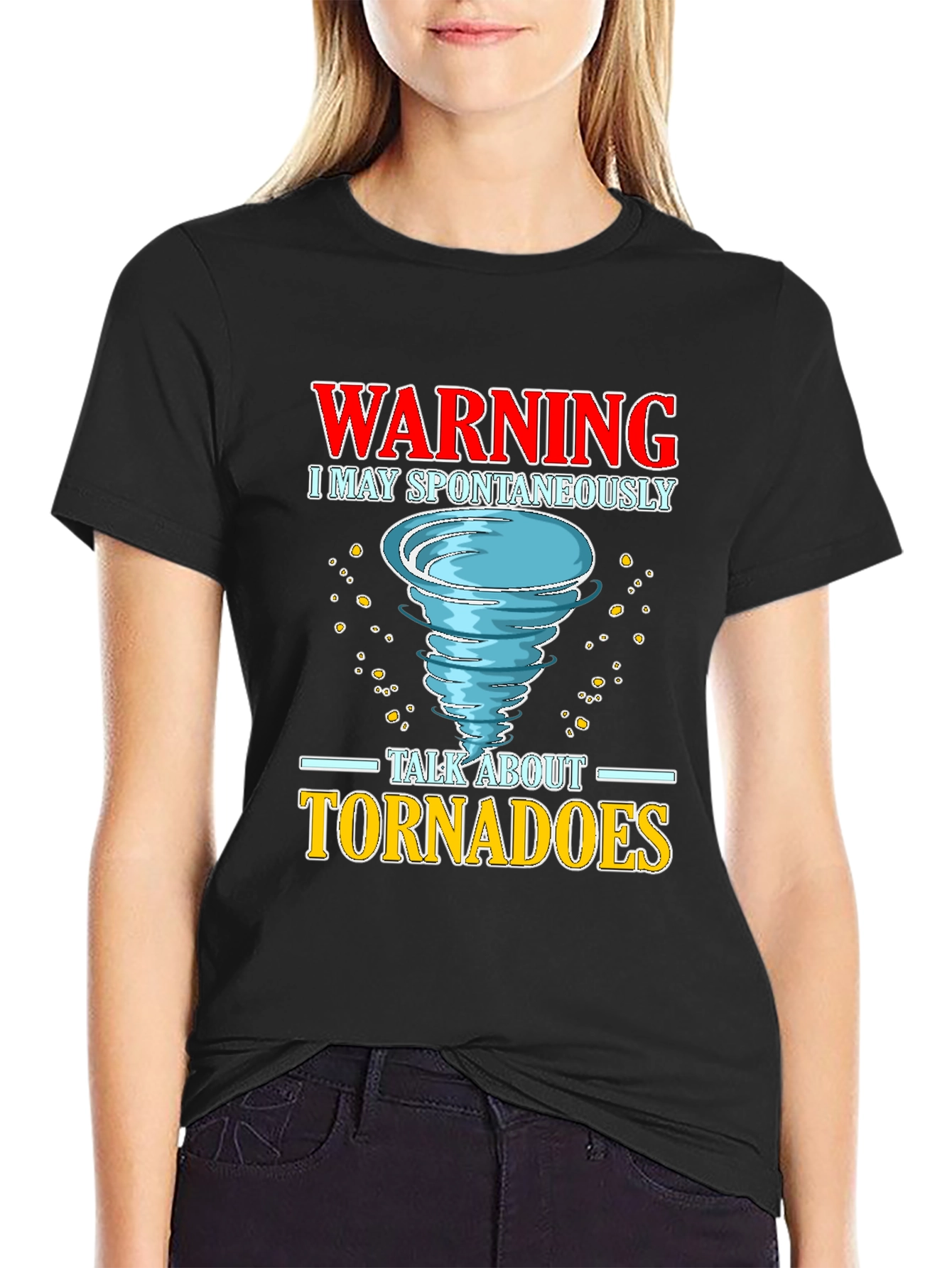 Black Warning Tornado Funny Graphic T-Shirt view 2