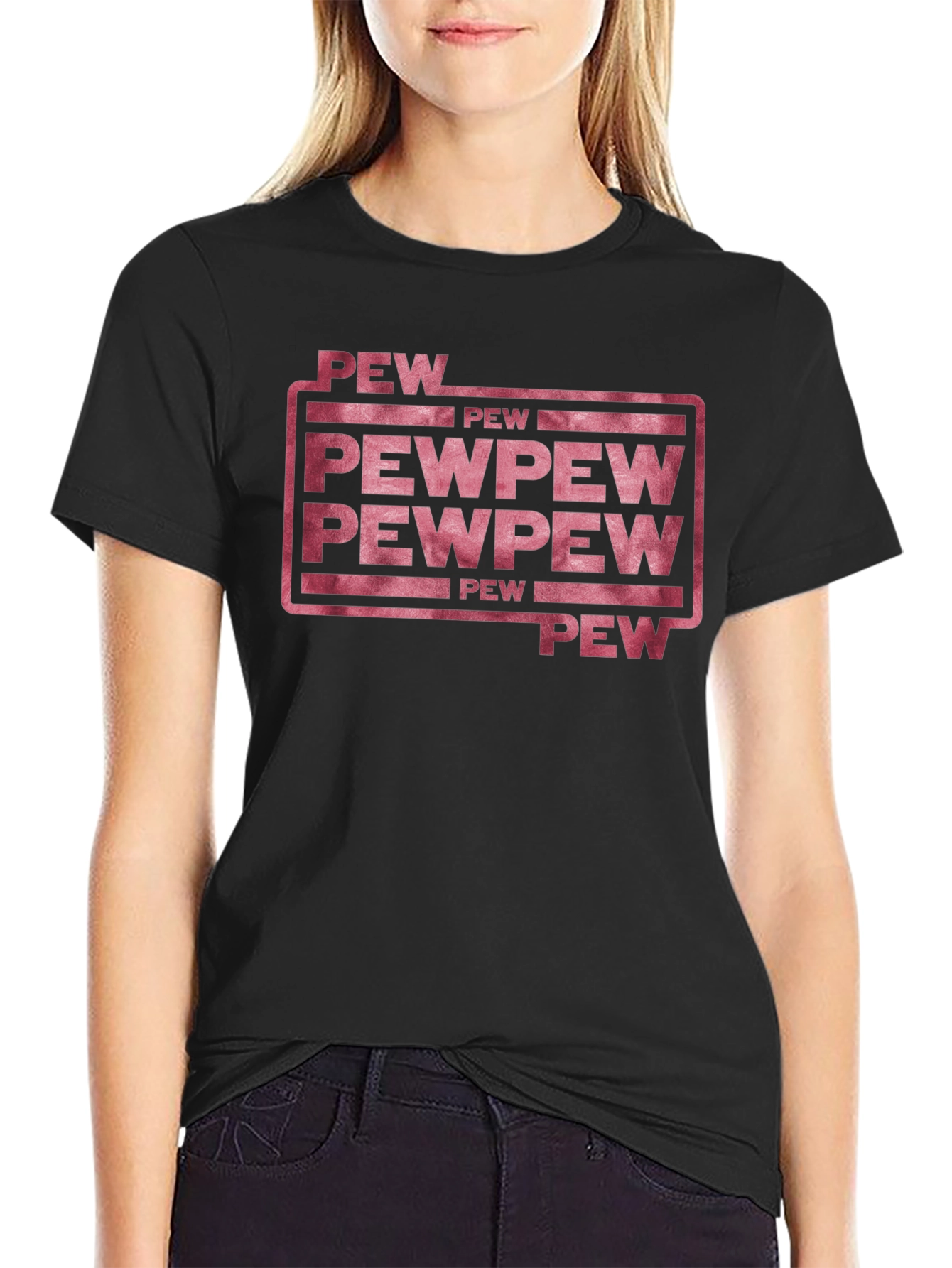 Black Pew Pew Funny Graphic T-Shirt view 2