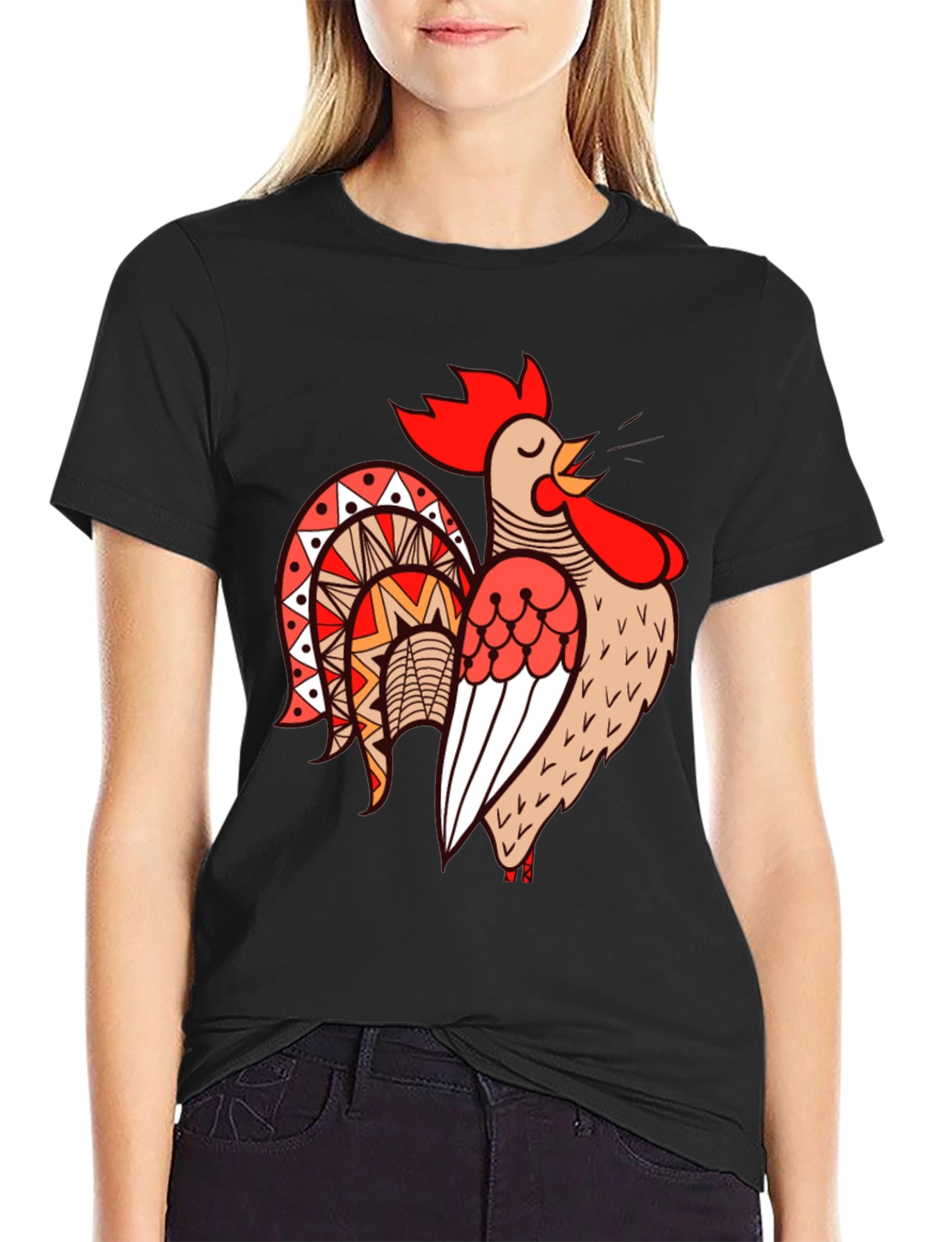 Black Rooster Graphic Tee - Black Cotton T-Shirt view 2