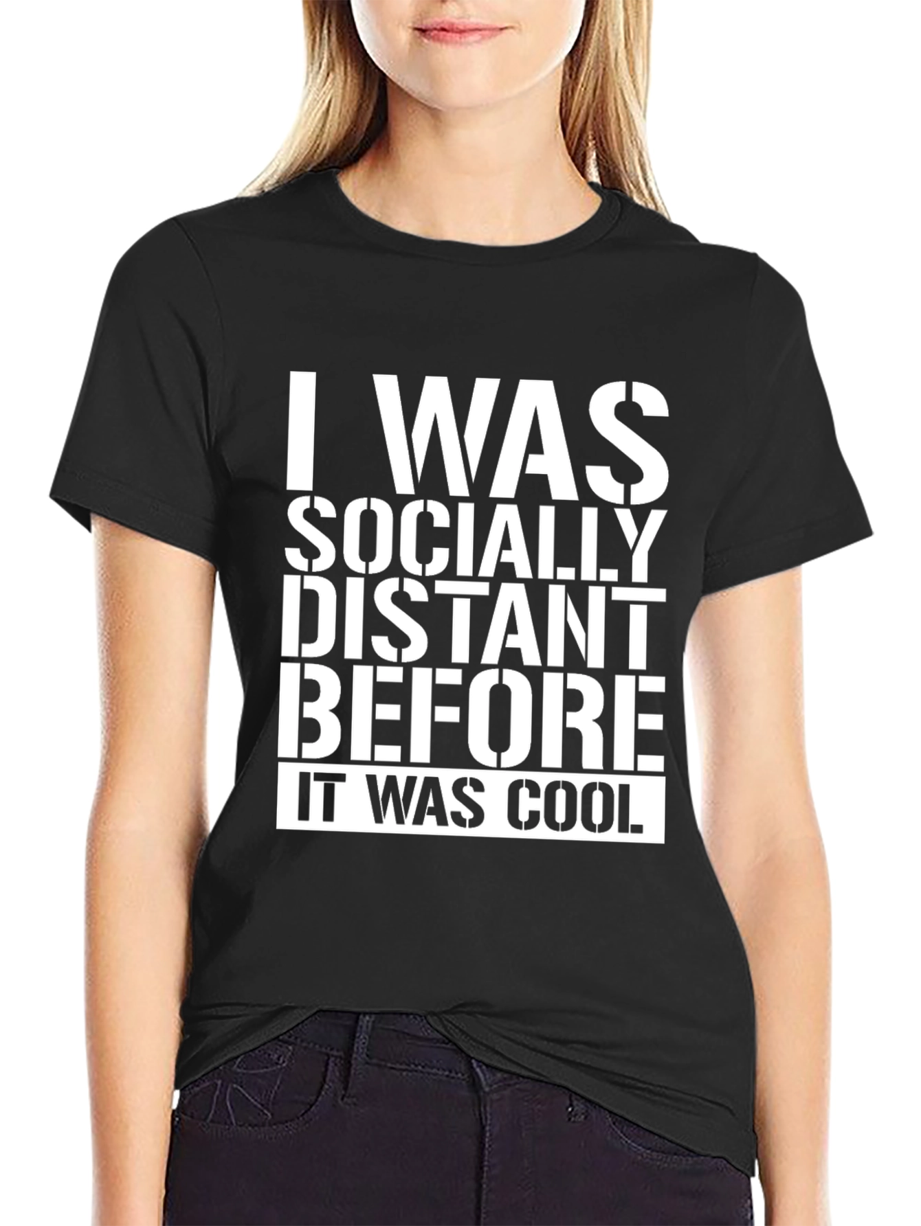 Black Socially Distant T-Shirt - Funny Novelty Tee view 2