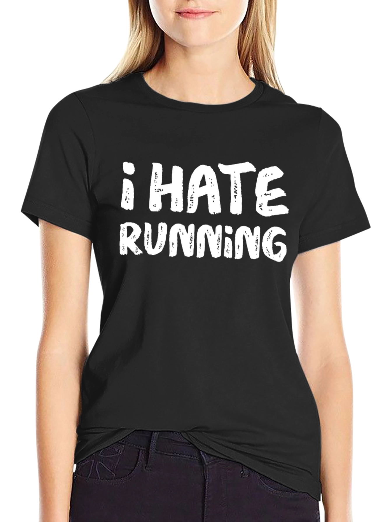 Black I HATE RUNNING Funny Graphic T-Shirt view 2