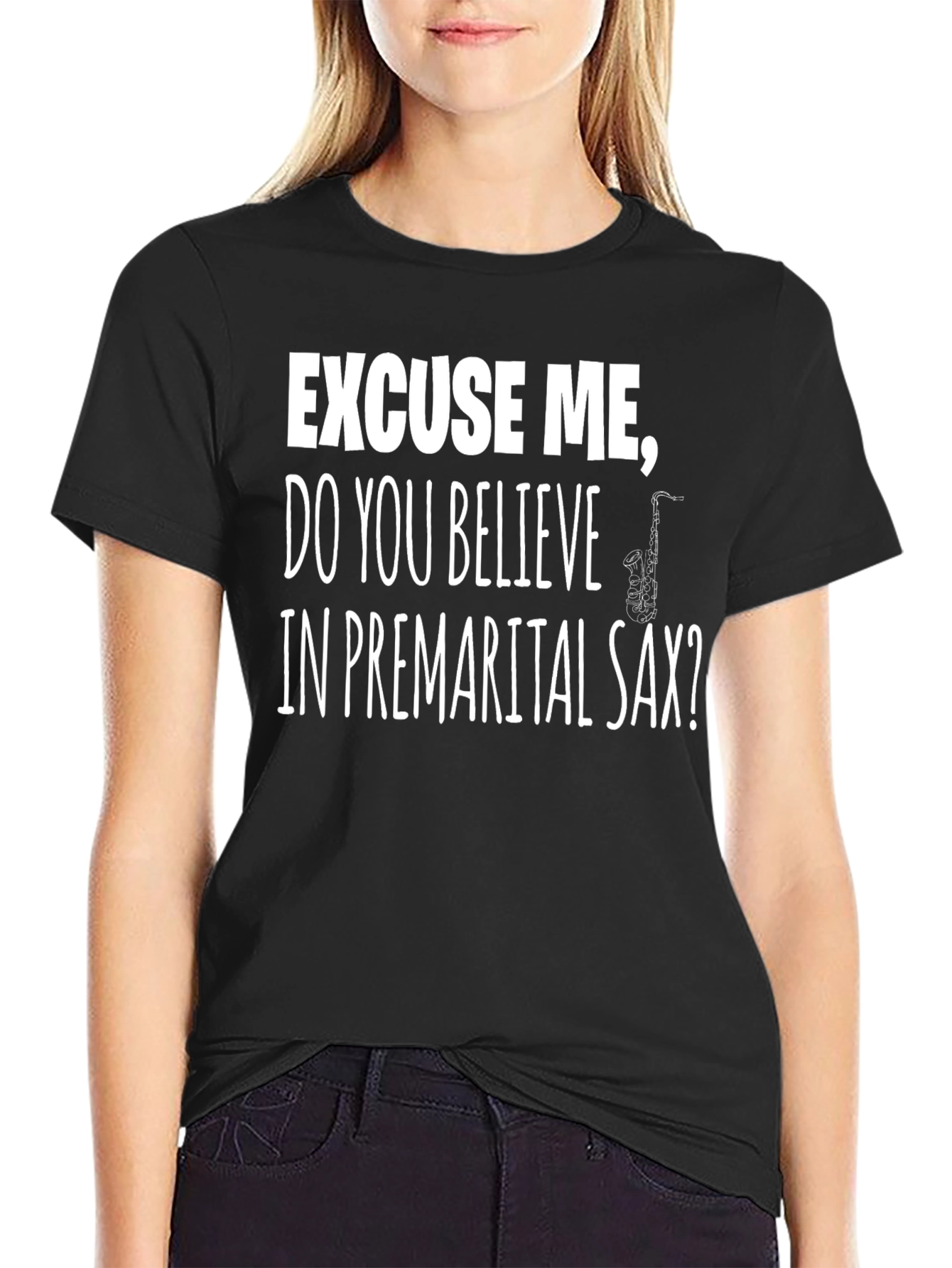 Black Funny Saxophone T-Shirt - Premarital Sax? view 2