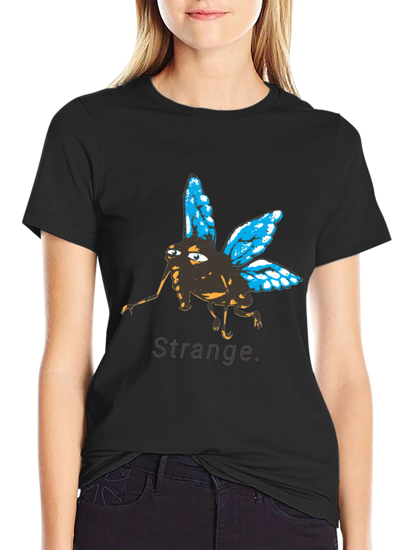 Black Strange Fly Graphic Tee - Unique Insect Print Shirt view 2