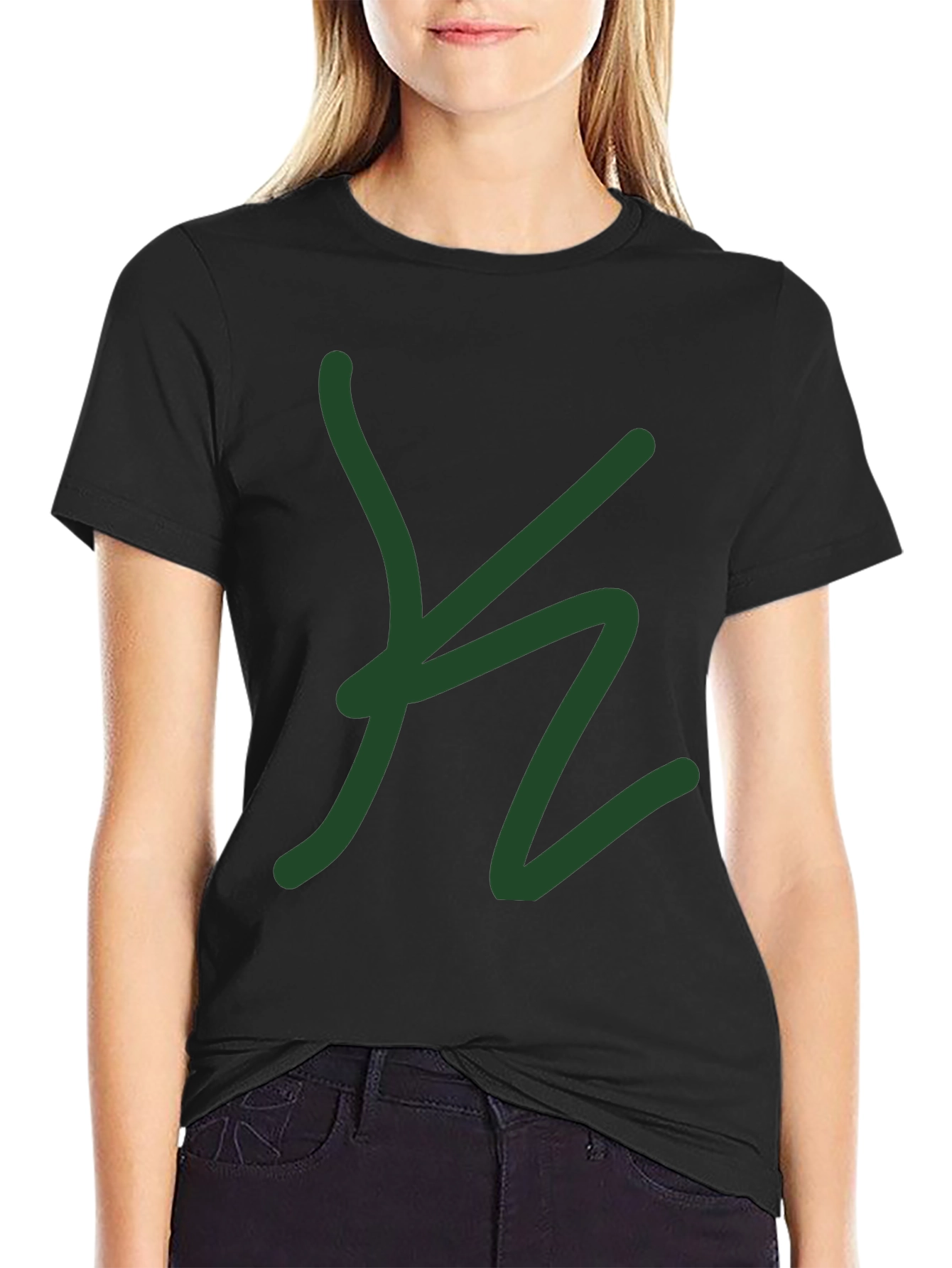 Black Black Graphic Tee - Abstract Green Design view 2