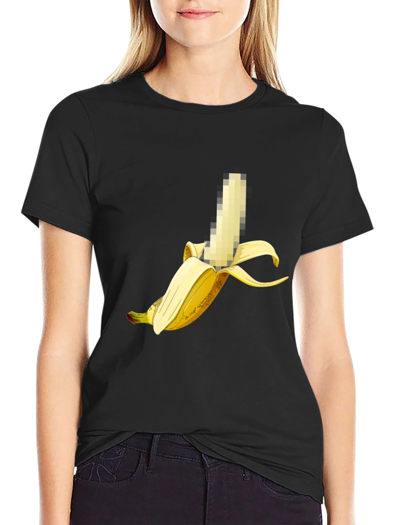 Black Censored Banana Graphic Tee - Unisex Black T-Shirt view 2