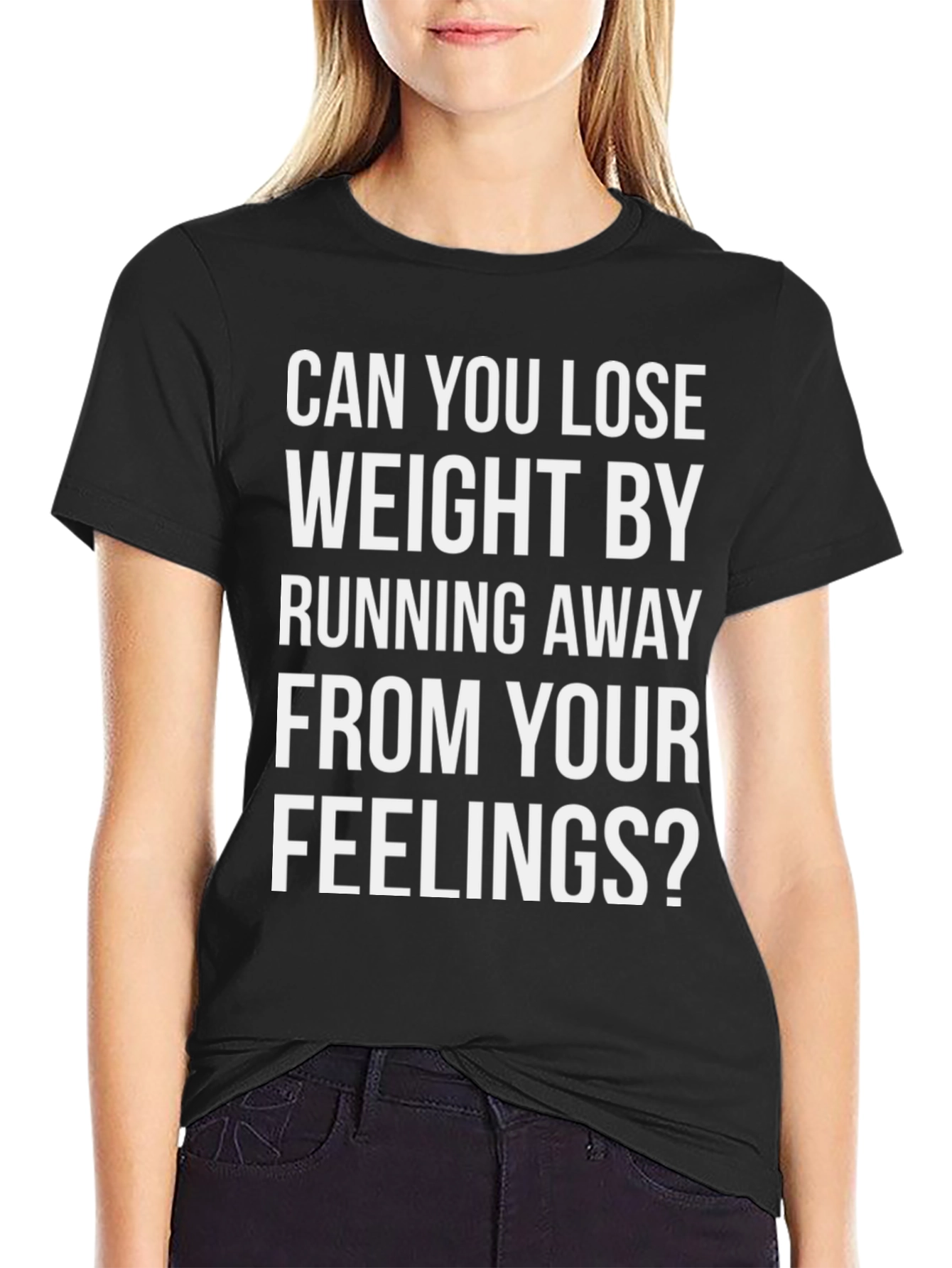 Black Funny Run Away From Your Feelings T-Shirt view 2