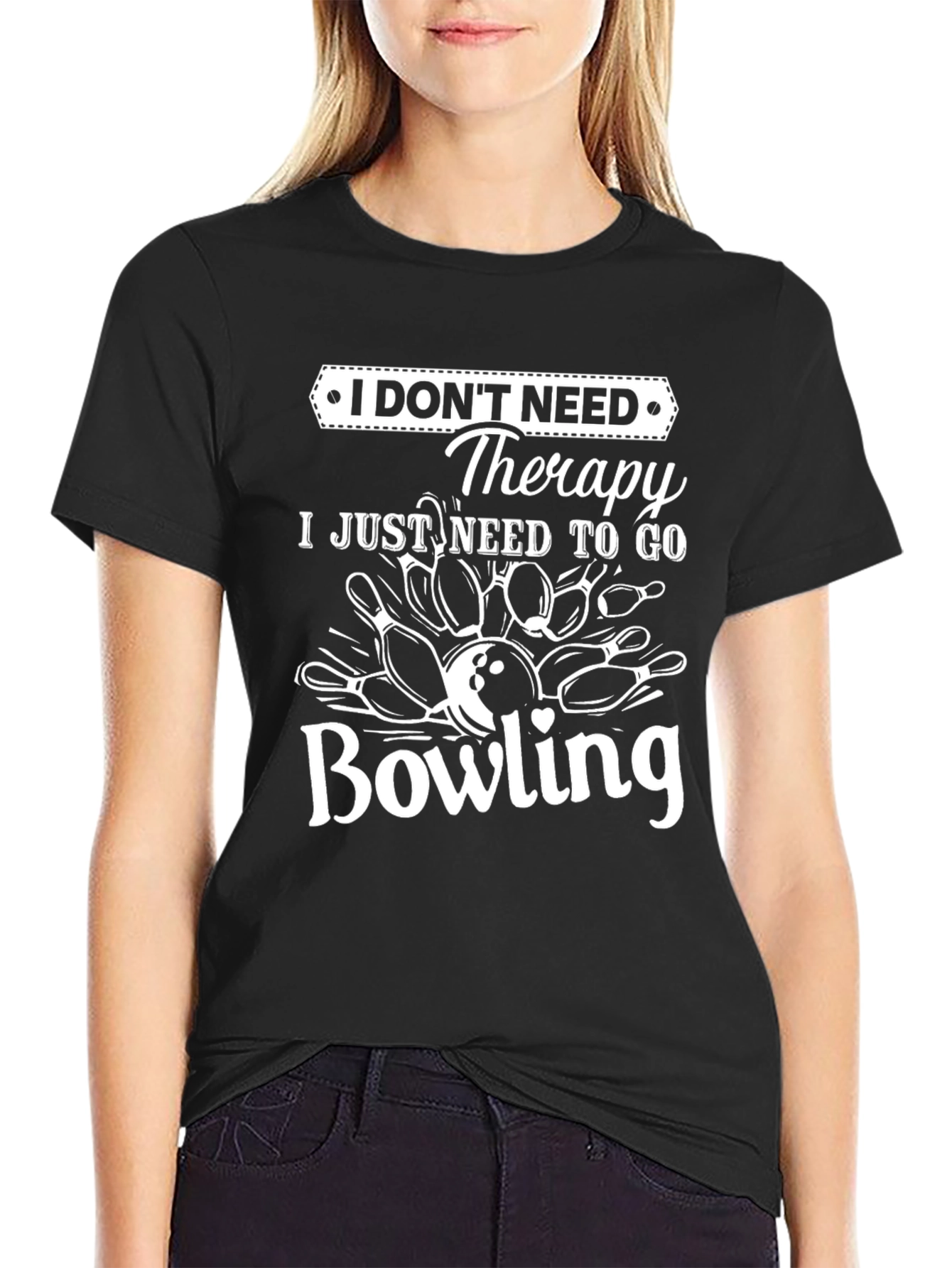 Black Bowling Therapy T-Shirt: I Don't Need Therapy, I Need Bowling view 2