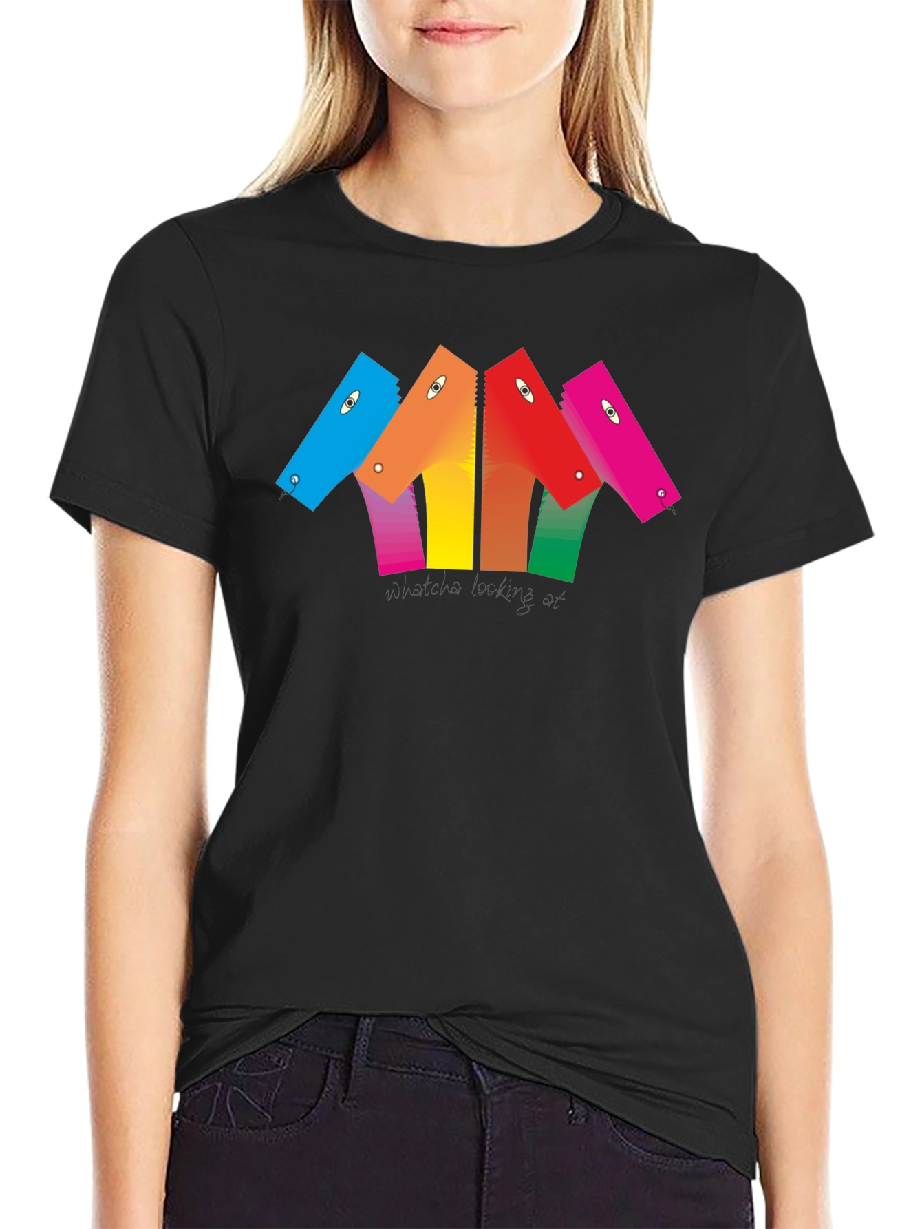 Black Abstract Colorful Heads Graphic T-Shirt - Unisex Black Tee view 2