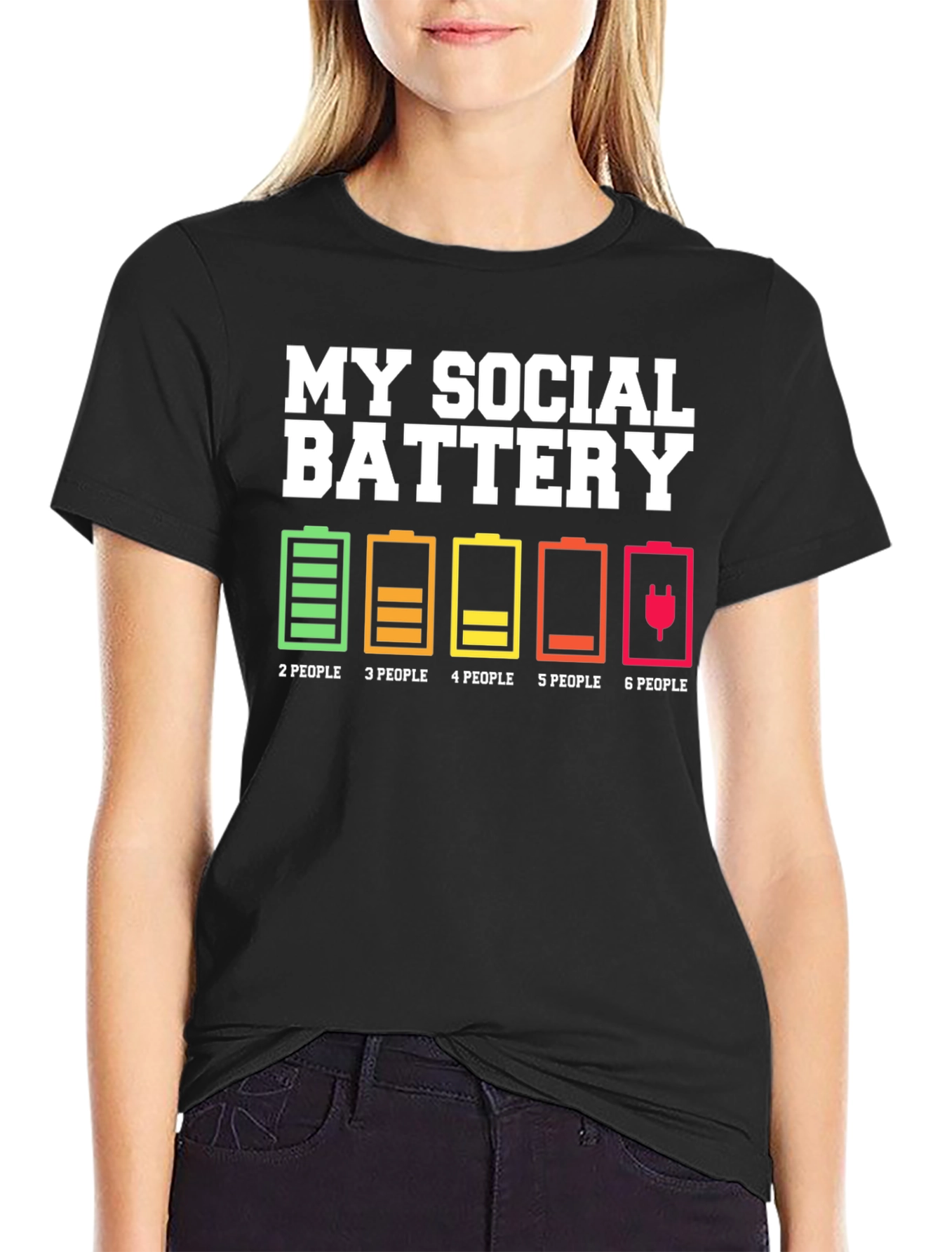 Black My Social Battery T-Shirt - Introvert Humor Tee view 2