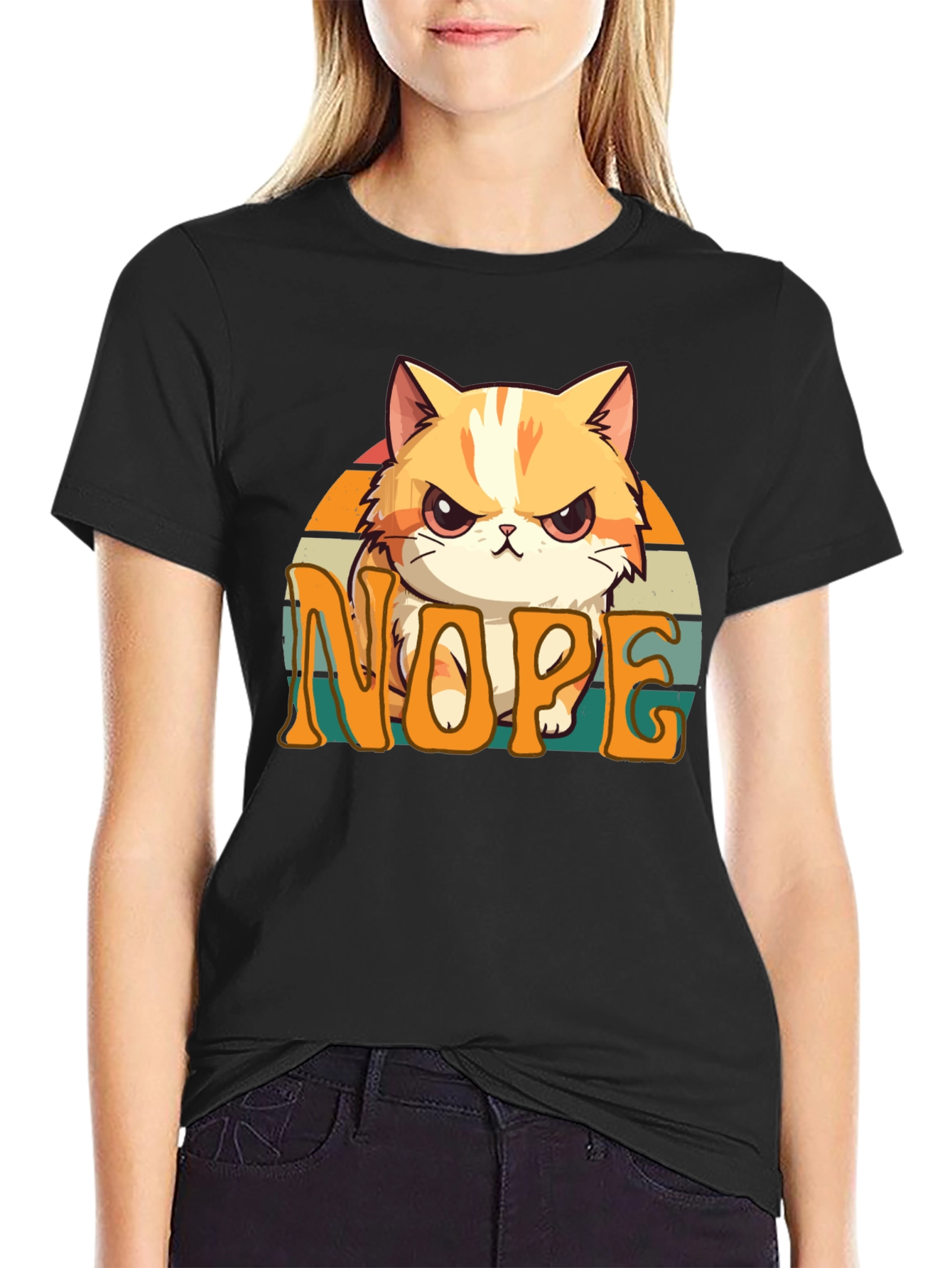 Black Nope Cat Graphic Tee - Unisex Comfort view 2