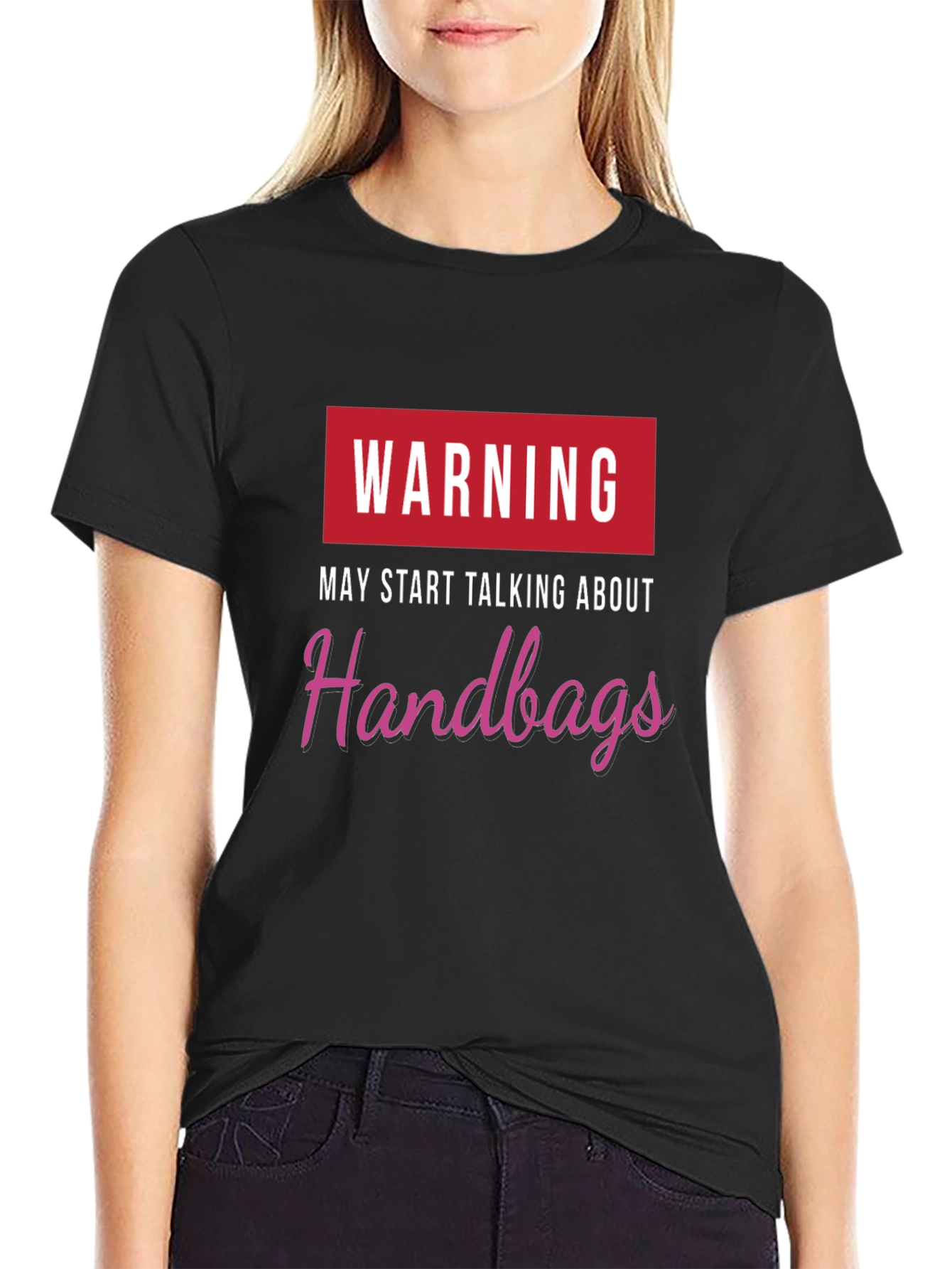 Black Warning May Start Talking Handbags Black T-Shirt view 2