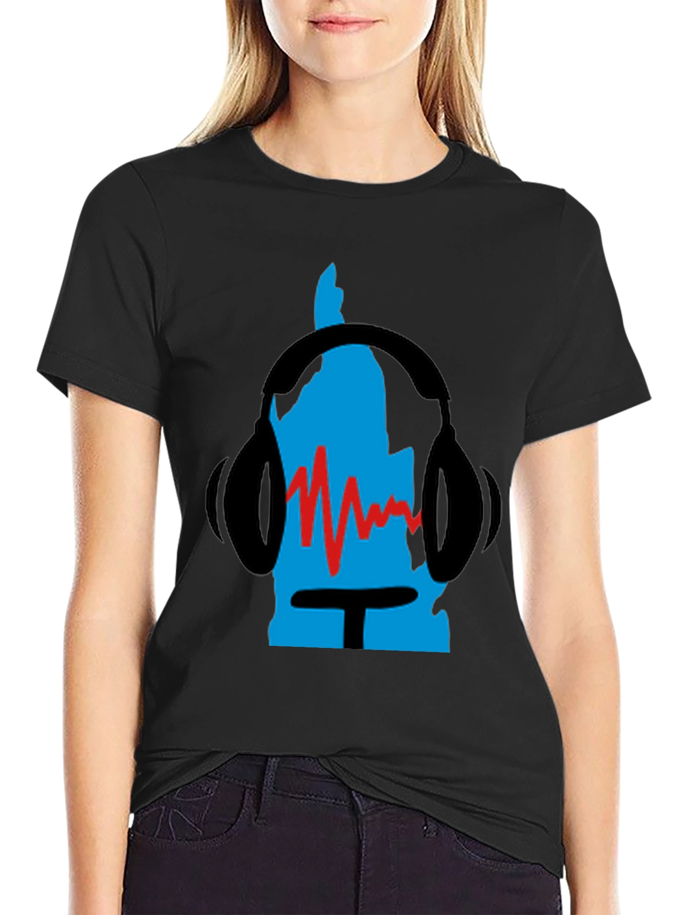 Black Retro Music Headphone Graphic Tee - Black view 2