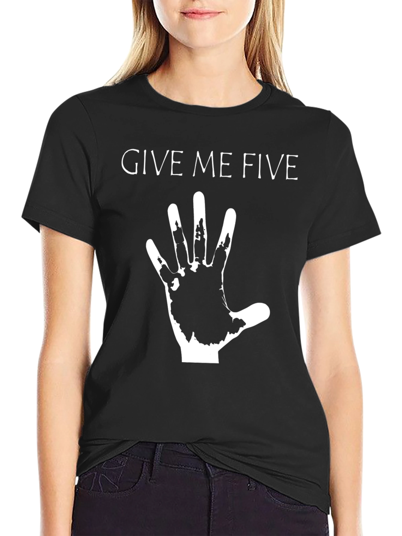 Black Give Me Five Graphic T-Shirt - Black Cotton Tee view 2