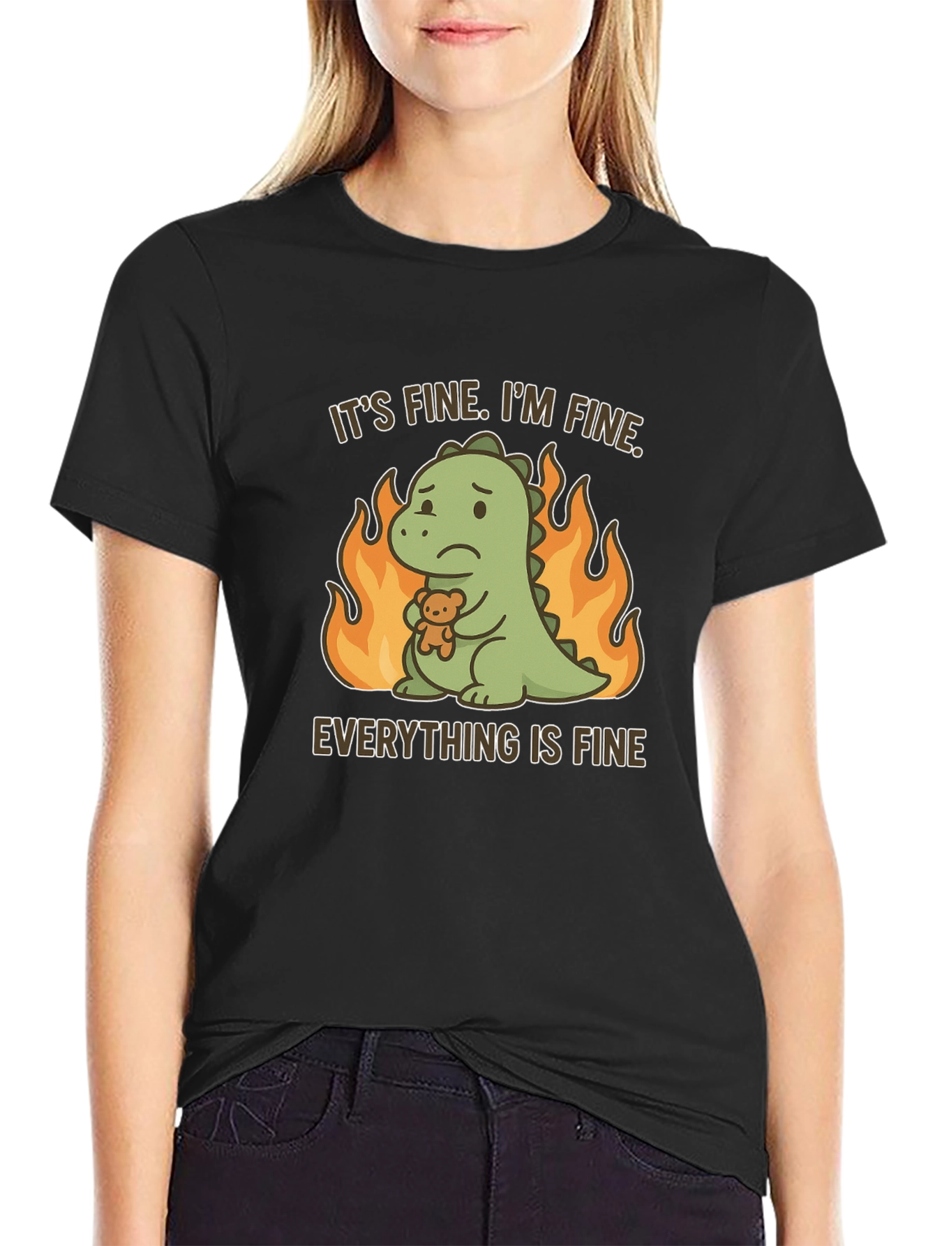 Black It's Fine Dinosaur T-Shirt view 2