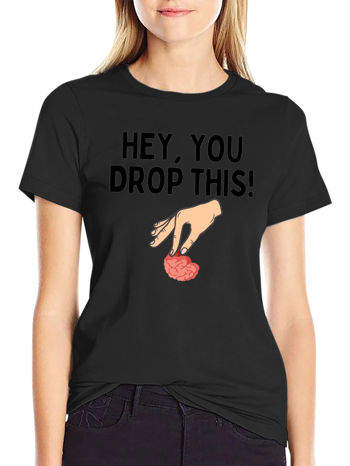 Black Hey, You Drop This! Brain Humor Graphic T-Shirt view 2