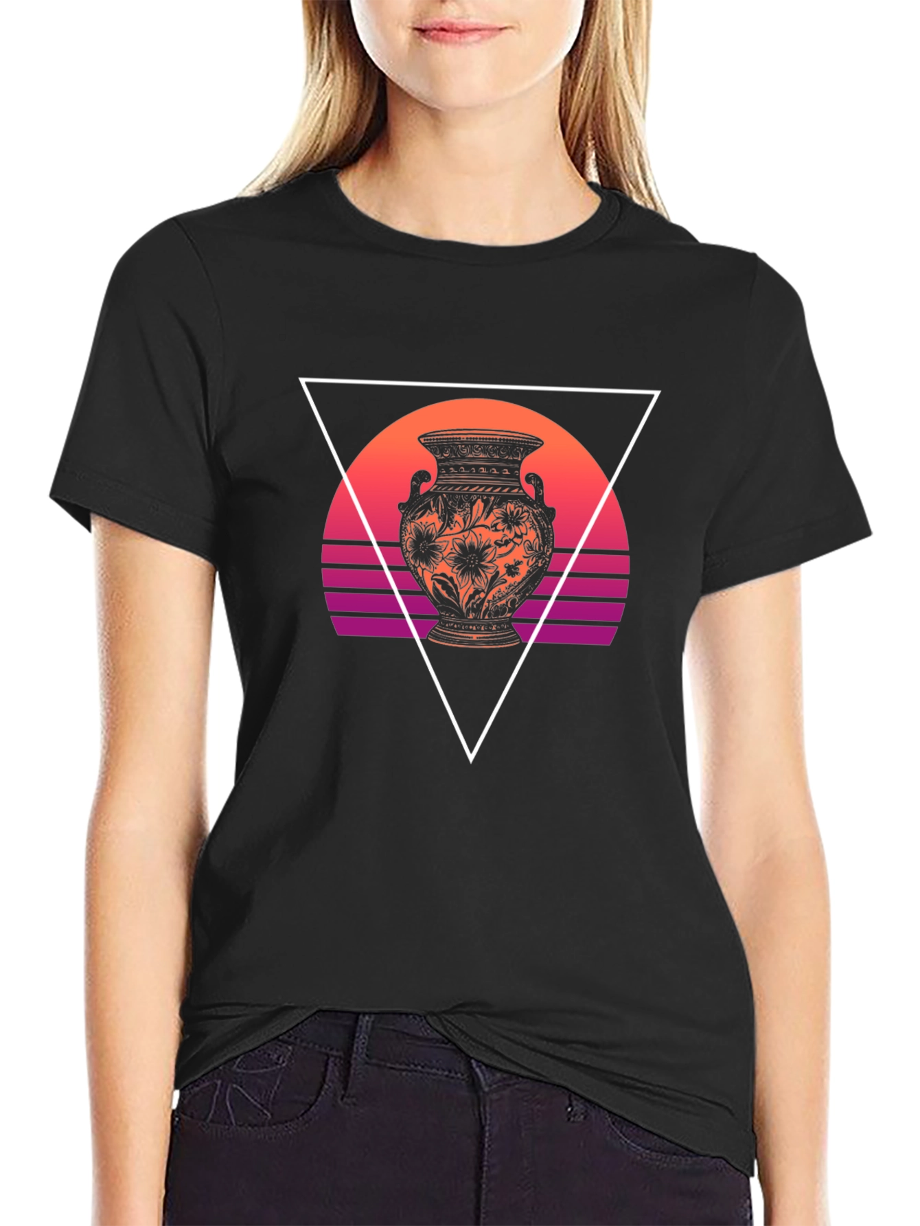 Black Vaporwave Vase Graphic Tee - Black Cotton Blend view 2