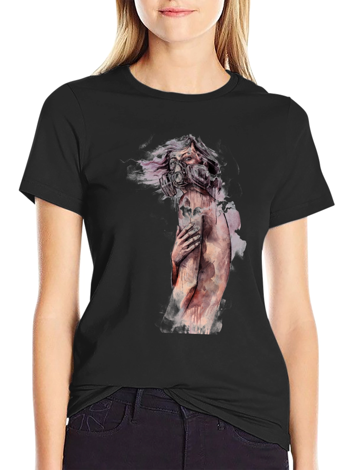 Black Unique Graphic Tee - Apocalyptic Watercolor Design view 2