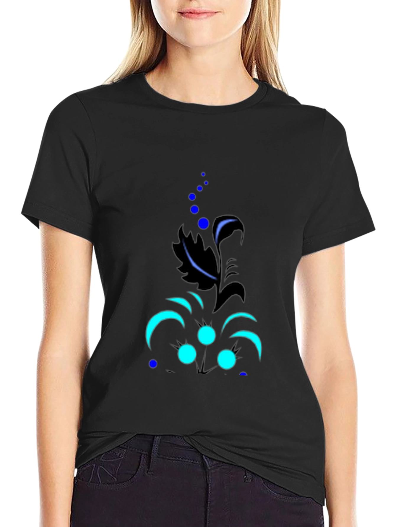 Black Men's Black Tee with Abstract Floral Design view 2