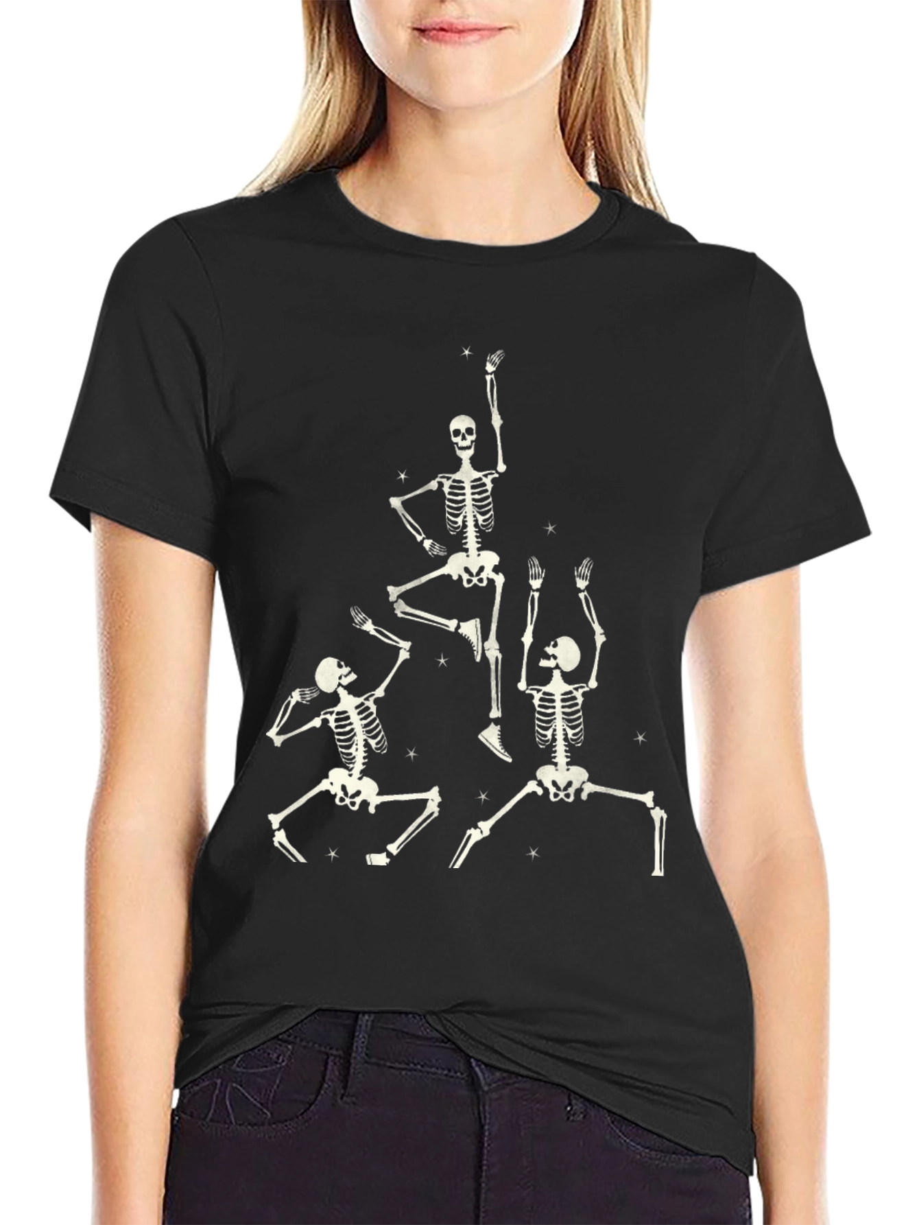 Black Dancing Skeletons Black Graphic Tee view 2