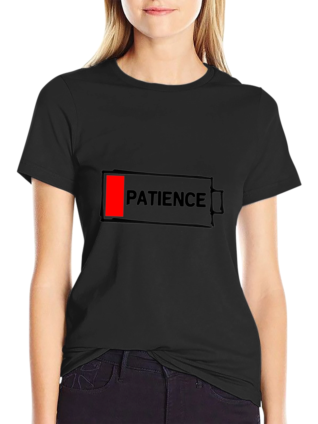 Black Patience Low Battery Black Graphic Tee for Men view 2