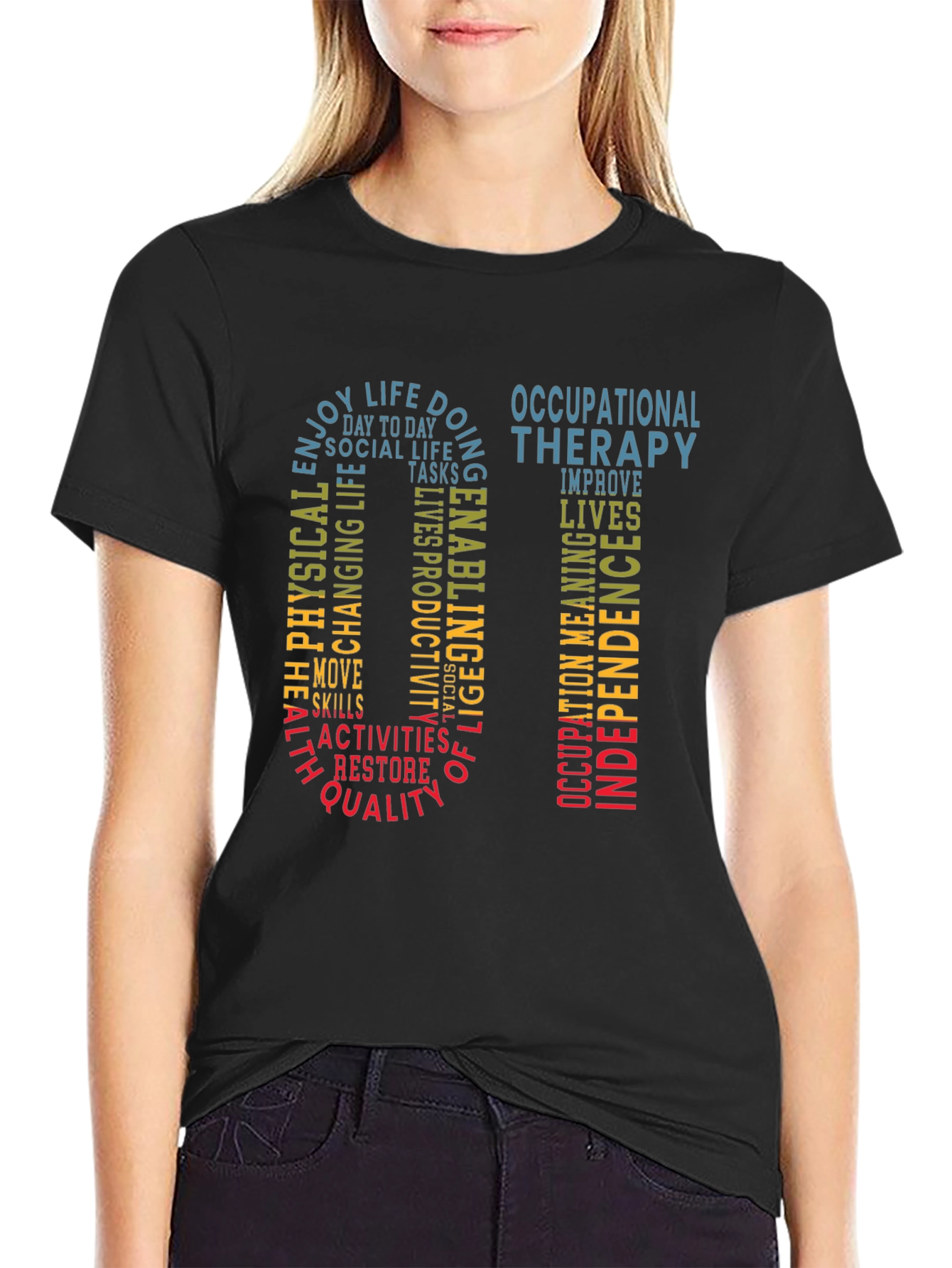 Black Occupational Therapy Word Art T-Shirt view 2