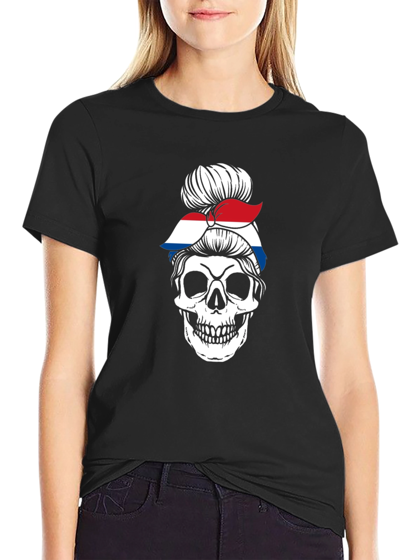 Skull Messy Bun T-Shirt - 2