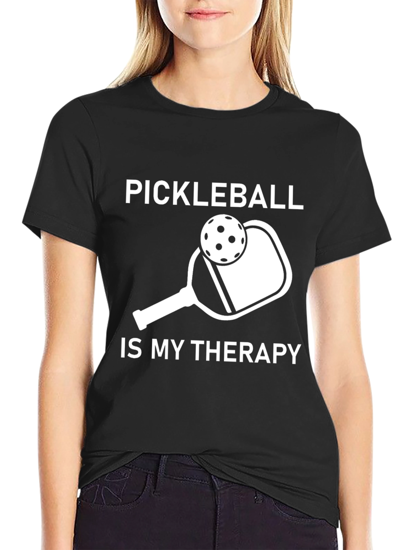 Black Pickleball Therapy T-Shirt view 2
