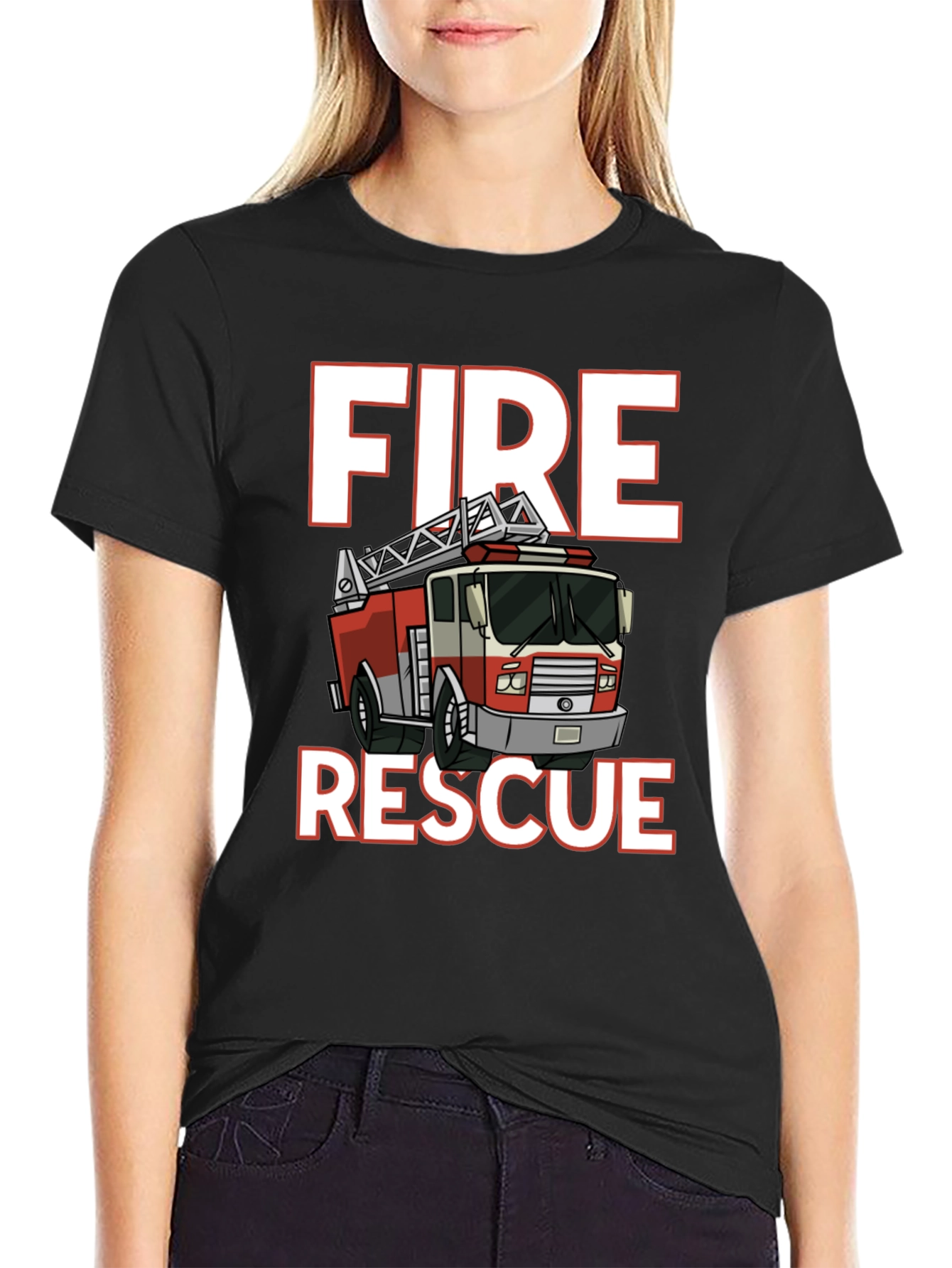 Black Fire Rescue T-Shirt - Black Cotton Tee view 2