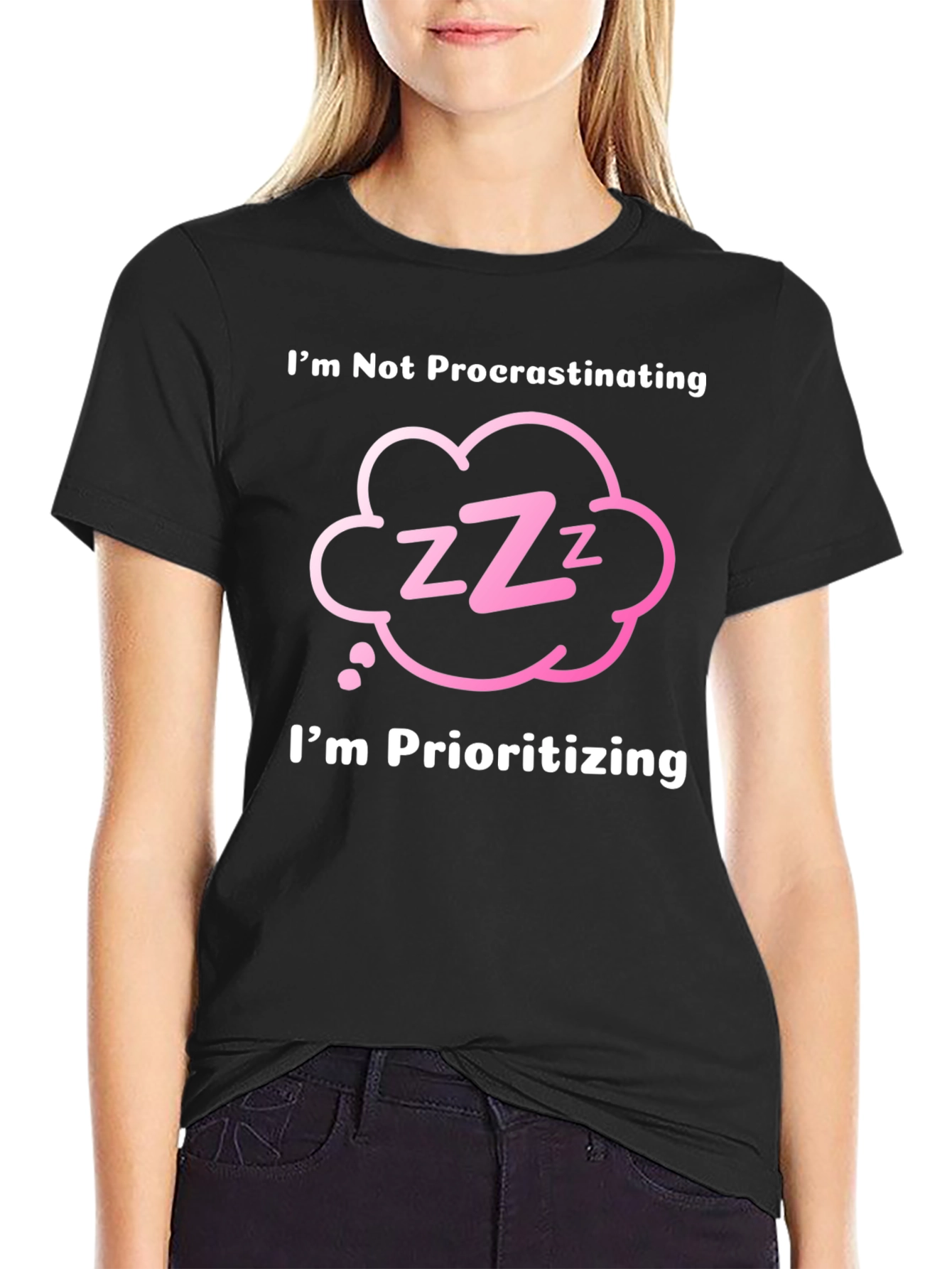 Black Funny "I'm Not Procrastinating" Graphic T-Shirt view 2