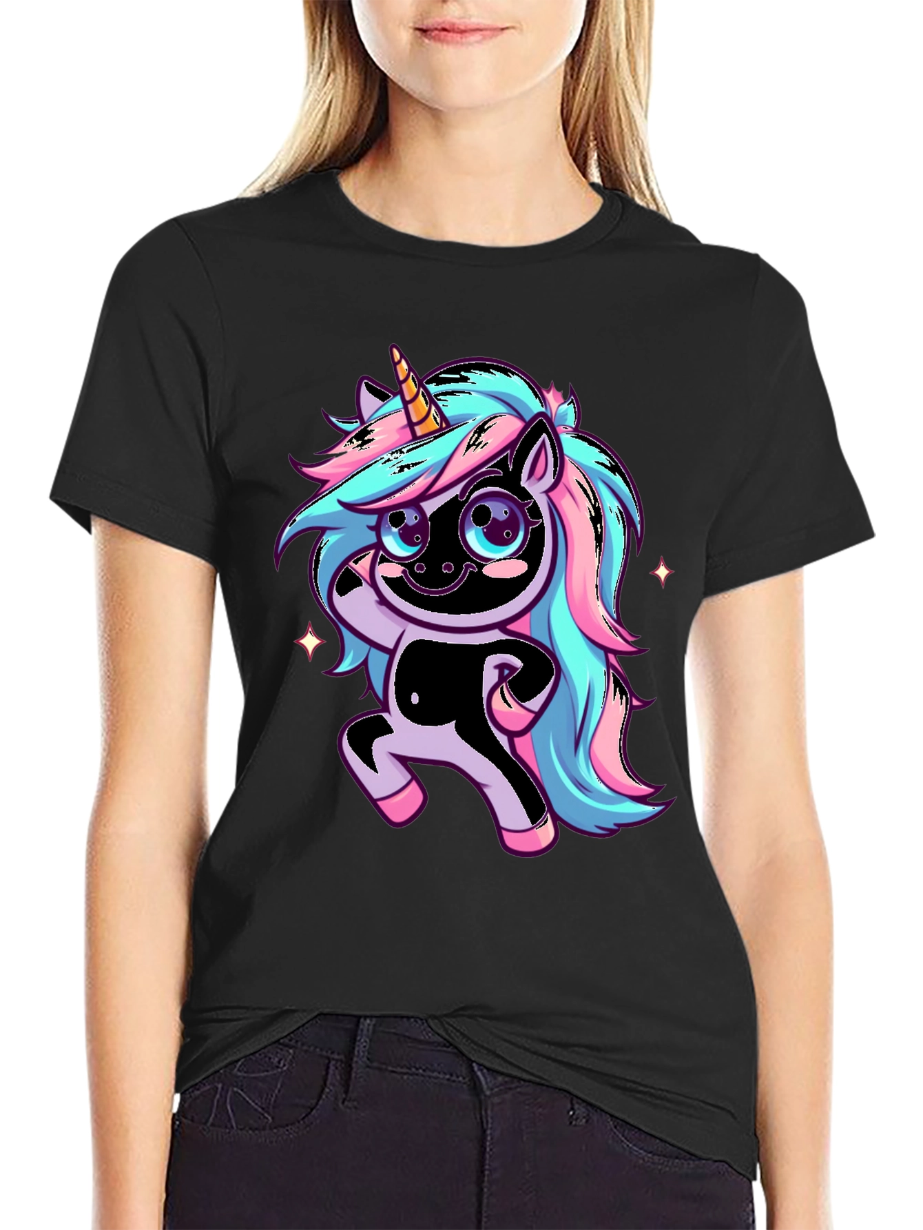 Black Unicorn Graphic Black T-Shirt view 2