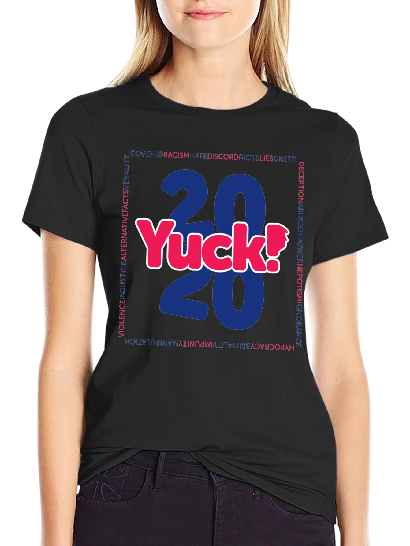 Black 2020 Yuck! Graphic Print Crew Neck T-Shirt view 2