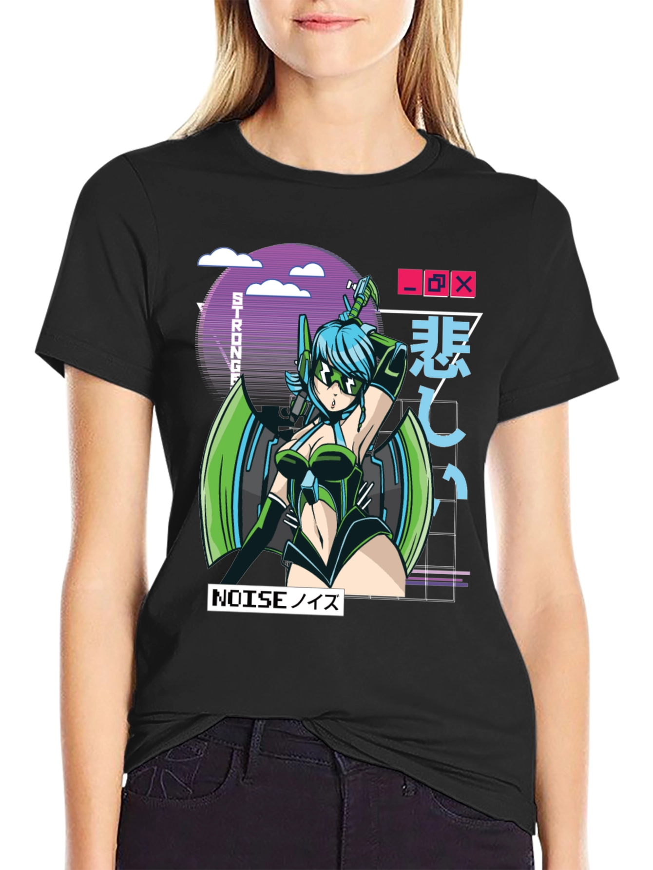 Black Anime Girl Graphic T-Shirt - Black Cotton Tee view 2