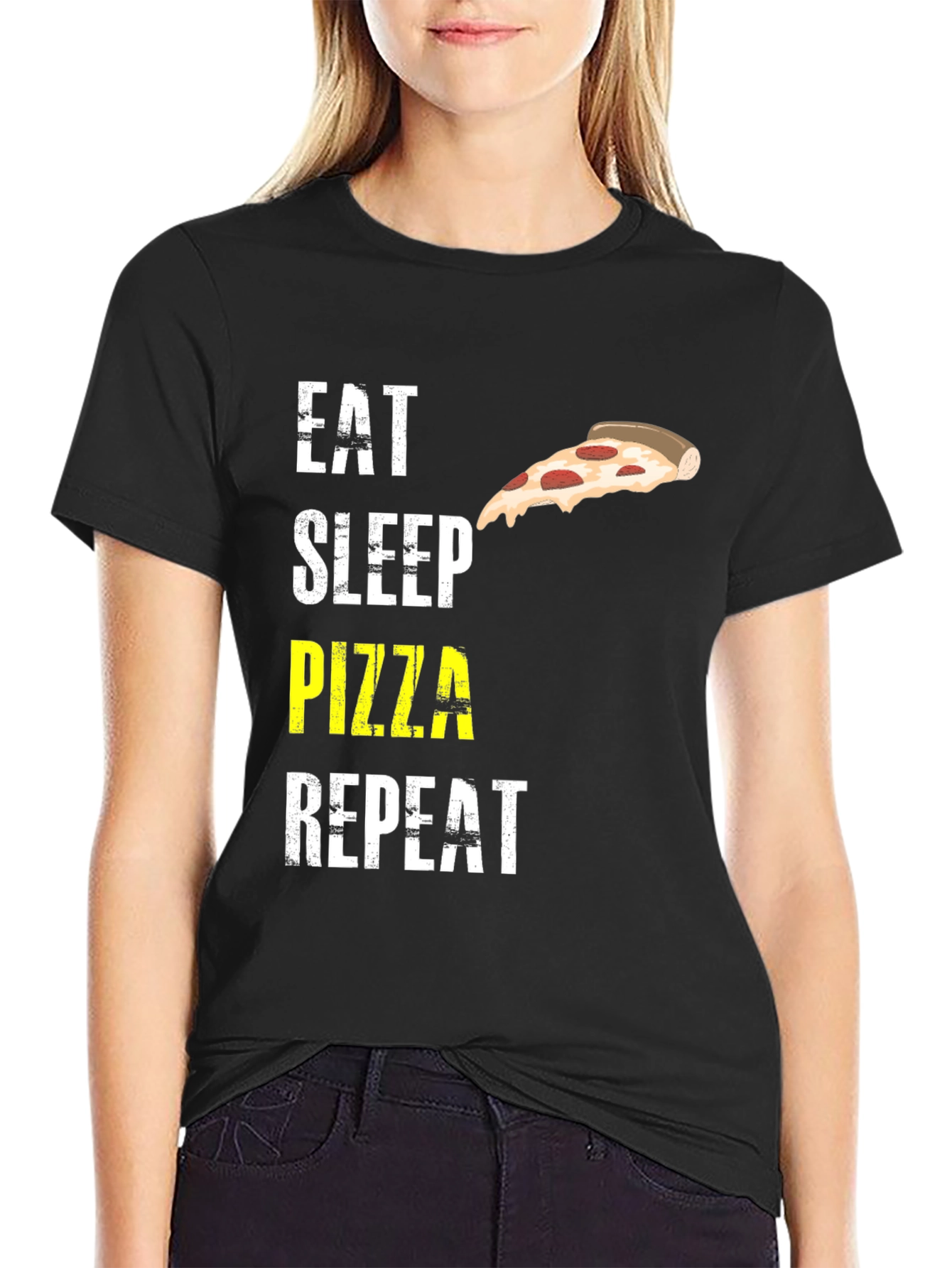 Black Eat Sleep Pizza Repeat Graphic T-Shirt view 2