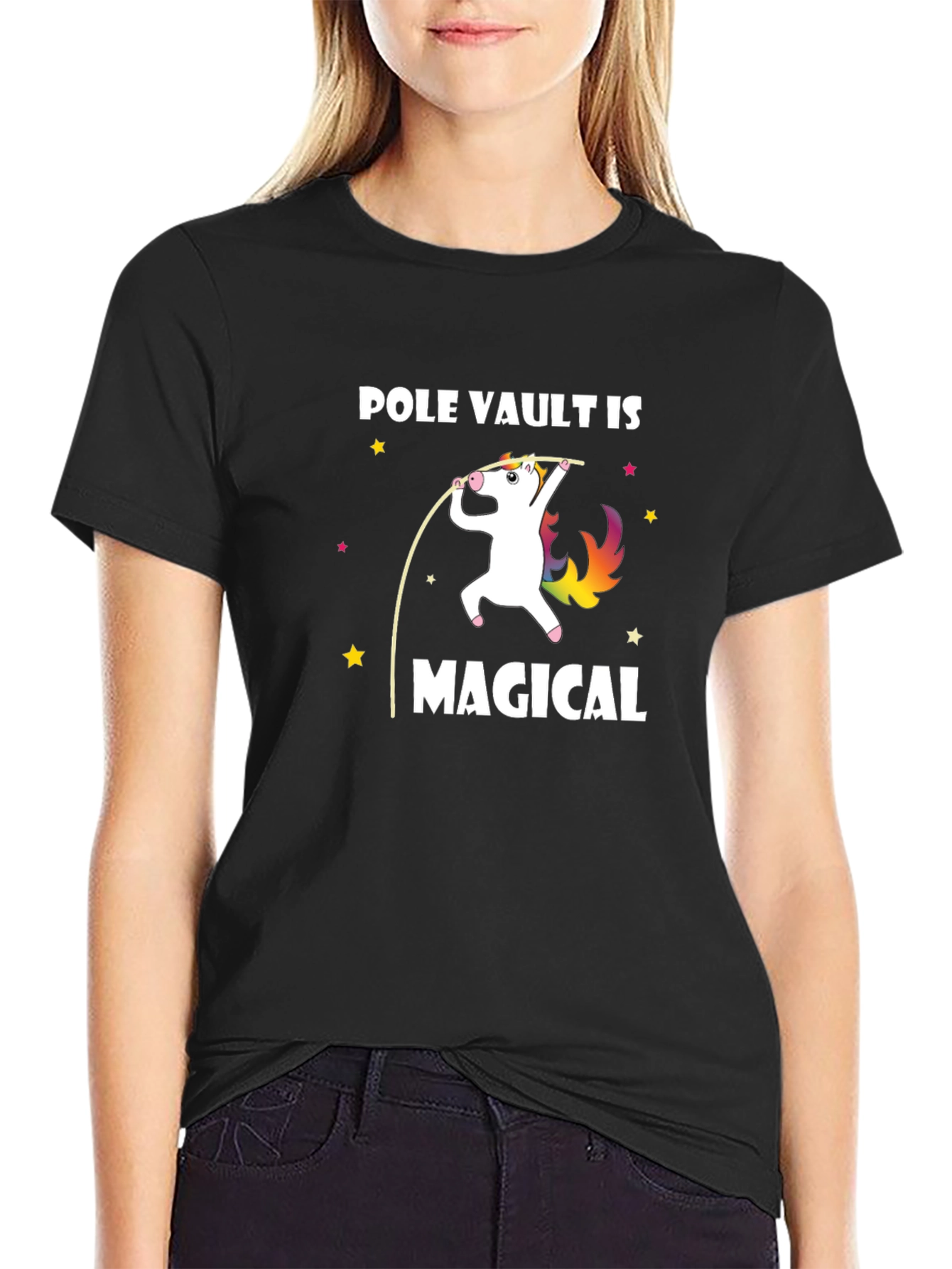 Black Pole Vault is Magical Unicorn Graphic Tee view 2