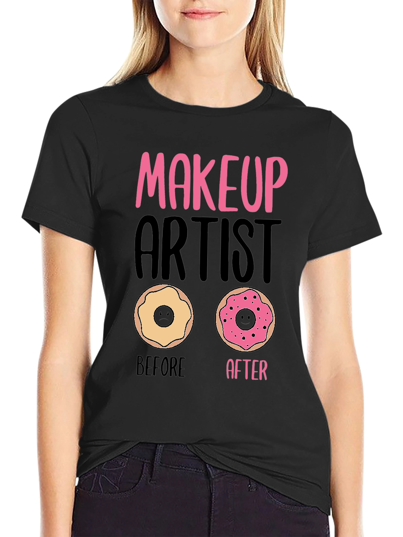 Black Makeup Artist Donut T-Shirt Funny Graphic Tee view 2